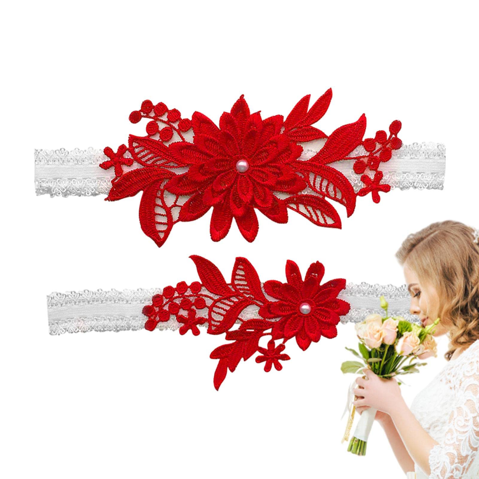 Garters for Brides - Lace Garter Leg with Pearl Floral,Bridal Stocking Flower Ornaments for Wedding Favor-image-36