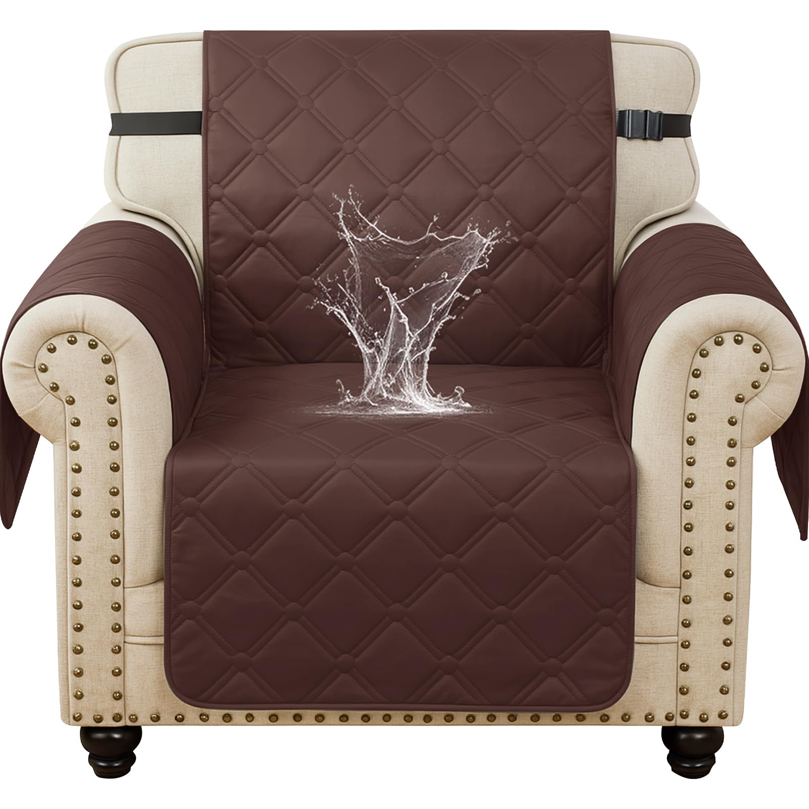 Ystyle Impermeable Funda Cubre Sofa 1 Plaza, Funda Sillon Antiarañazos, Antideslizante, con Bolsillos Lateral, Anti Gatos Arañazo Y Perros Mascotas, Antimanchas Lavables, Café
