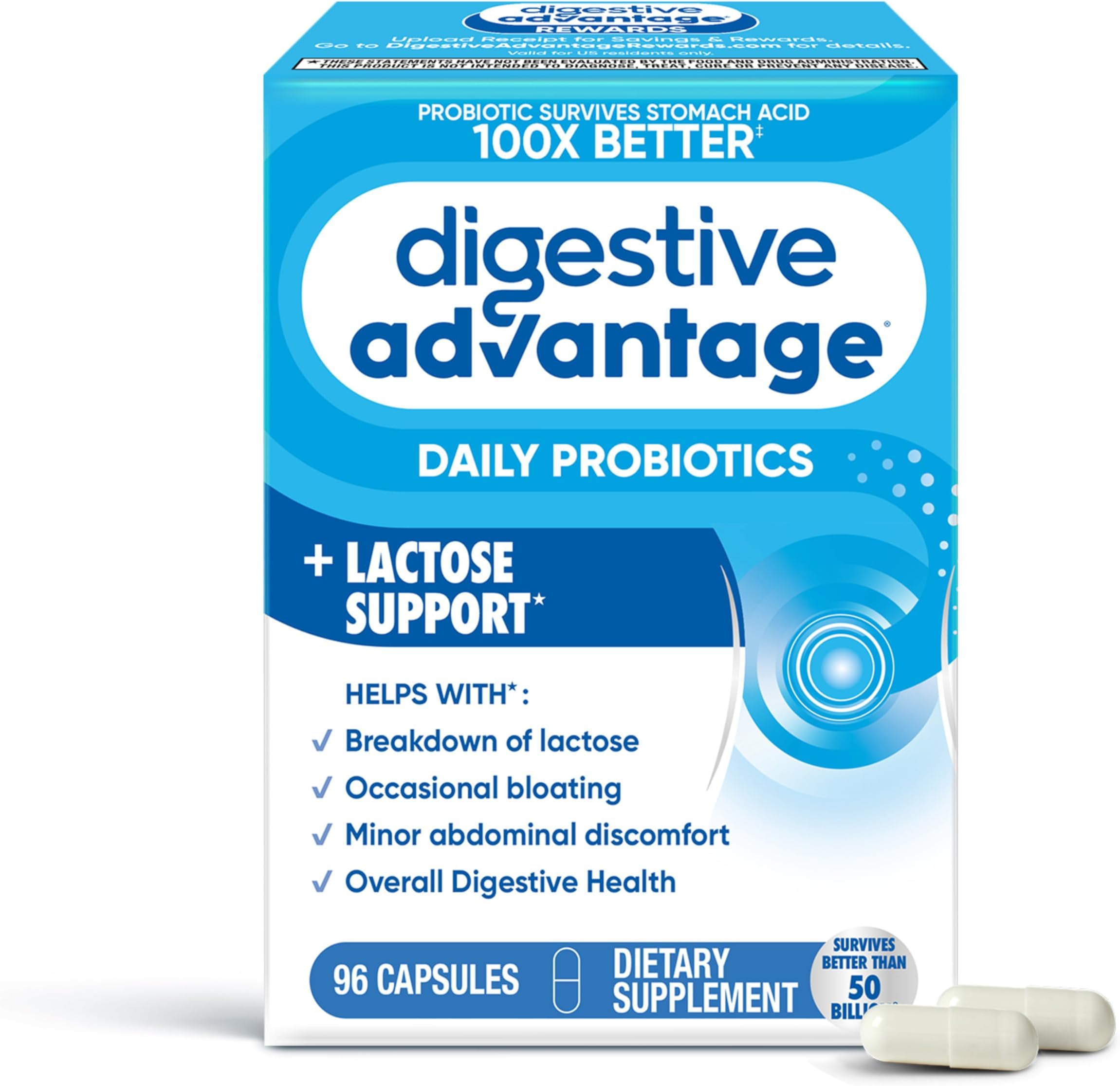 Lactose Defense Capsules (96 Count In A Box), Helps Breaks Down Lactose and Defend Against Digestive Upset, Supports Digestive and Immune Health, CFUs
