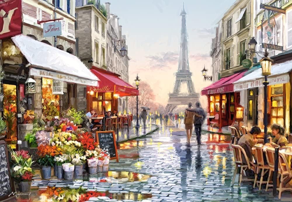 CASTORLAND 1500 Piece Jigsaw Puzzles, Flower Shop, Street of Paris, France, Eiffel Tower, Adult Puzzles, Castorland C-151288-2
