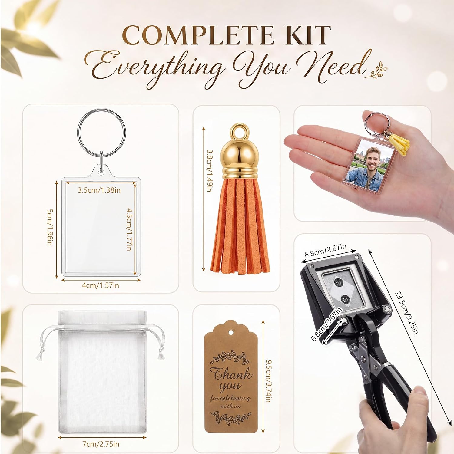 Yungyan 193 Pcs DIY Photo Keychain Favors Kit Bulk with Cutter,Square