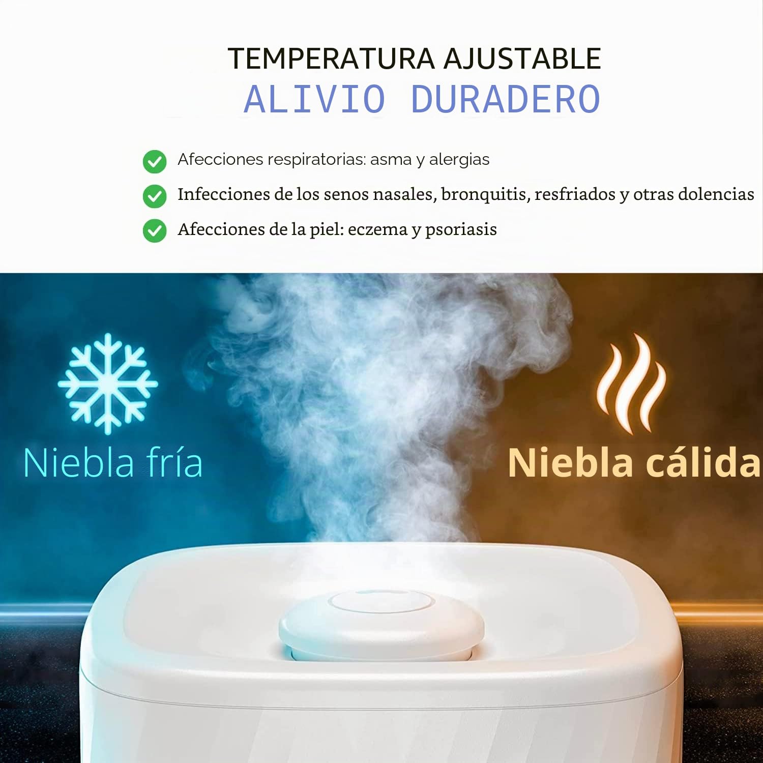 MIKO Humidificador de niebla fría y cálida, humidificador ultrasónico para habitaciones grandes - Filtro de agua, modo automático, sin fugas, modo de suspensión, temporizador incorporado