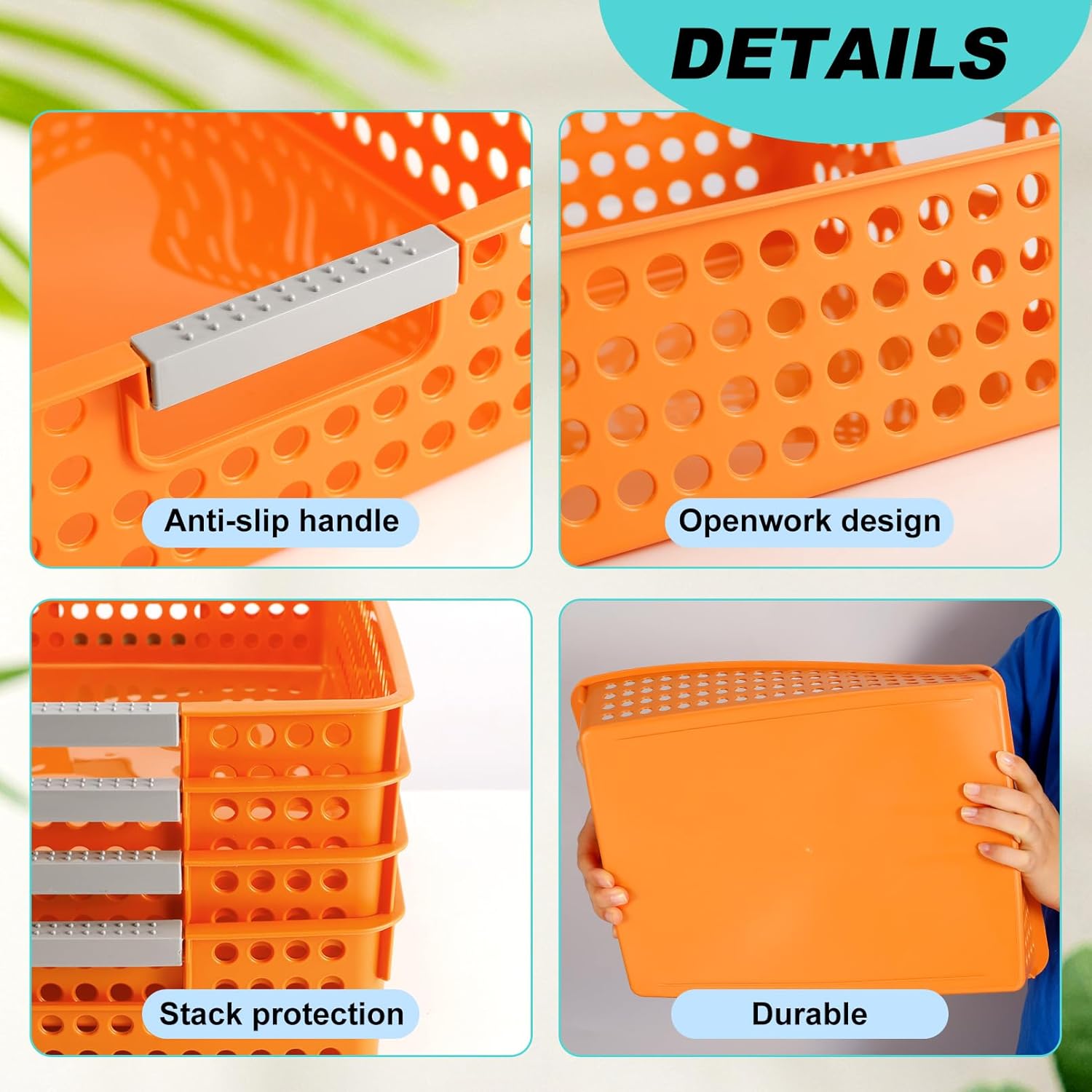 Turn in Trays Classroom,4 Pack Paper Trays for Classroom,Plastic Storage Baskets with Handles,Colorful Classroom Organization and Storage Paper Tray Holds for Drawers, Office, Home(Orange)