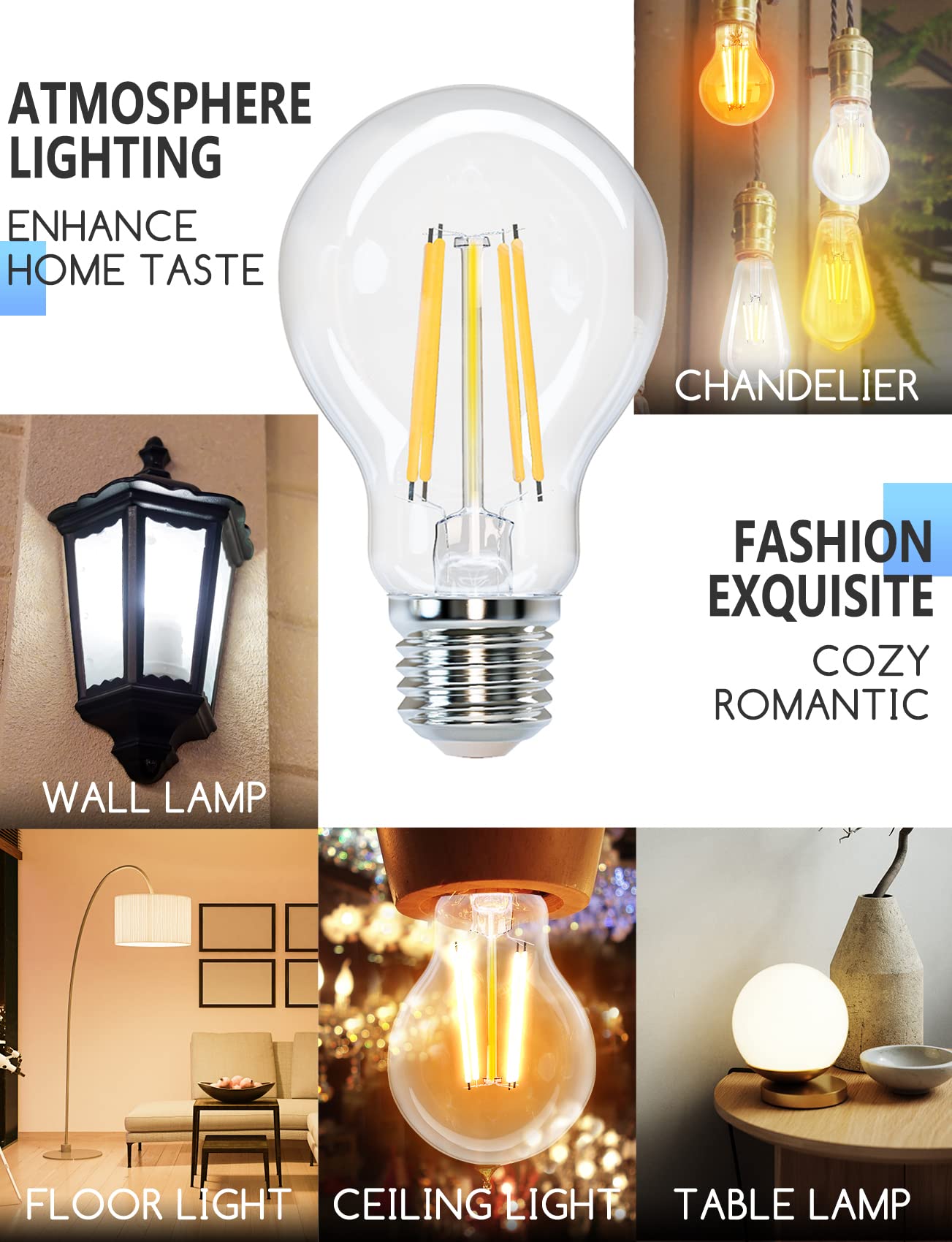 Aigostar Lampadine Smart WiFi E27 Alexa Lampadine Vintage A60 6W Edison Lampadina WiFi Dimmerabile 2700K-6500K, Controllo Remoto tramite APP, Compatibile Con Alexa, Google Home, Trasparente 1 Unità