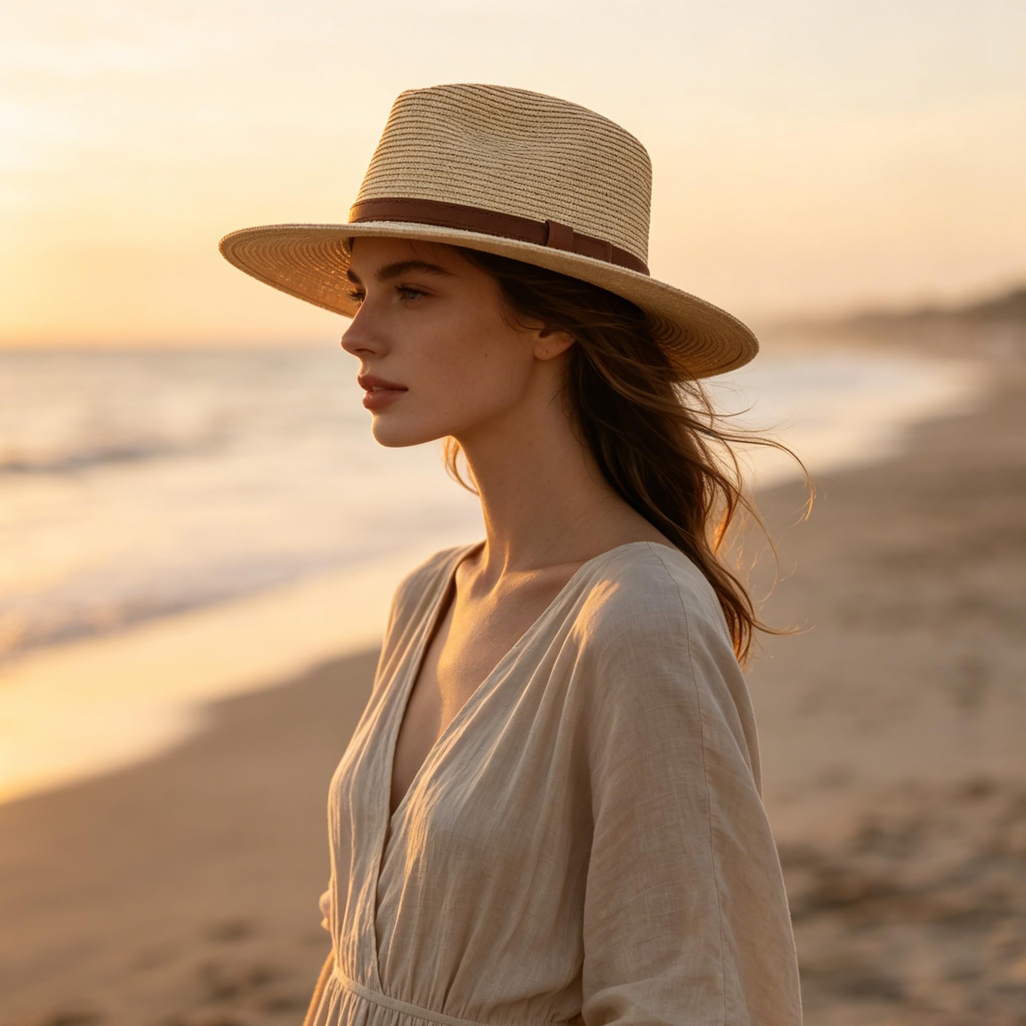 Sombrero Panamá Clásico de Paja para Hombre y Mujer - Transpirable con Protección Solar UV, Diseño Elegante de ala Plana, Ligero y Ajustable - Ideal para Playa, Viajes