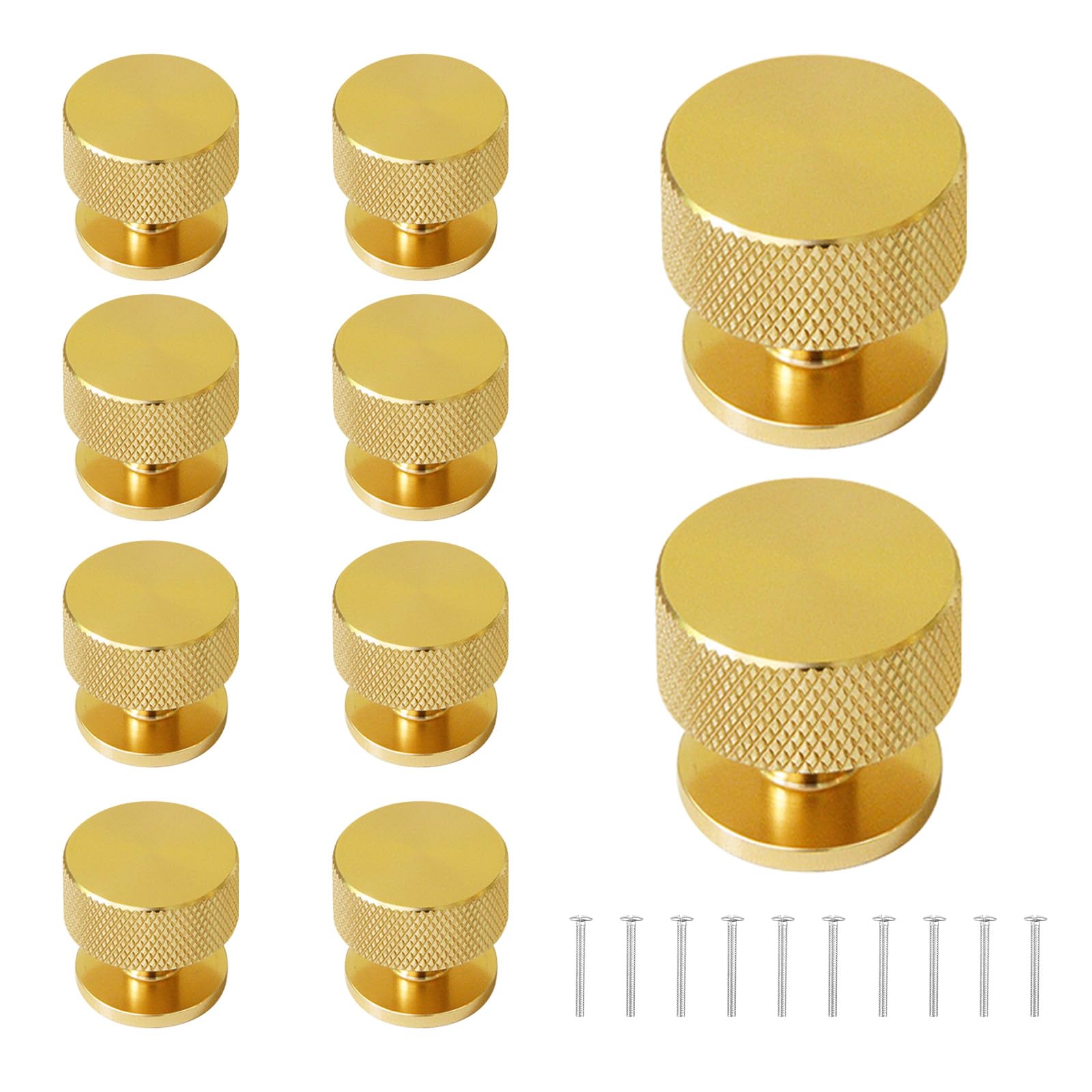 Xkqjlp 10 Pack Gold Cabinet Knobs Knurled Cabinet Handles Drawer Knobs Cupboard Handles Knobs with Screws Gold Round Single Hole for Kitchen Dresser Wardrobe Chest of Drawers Furniture