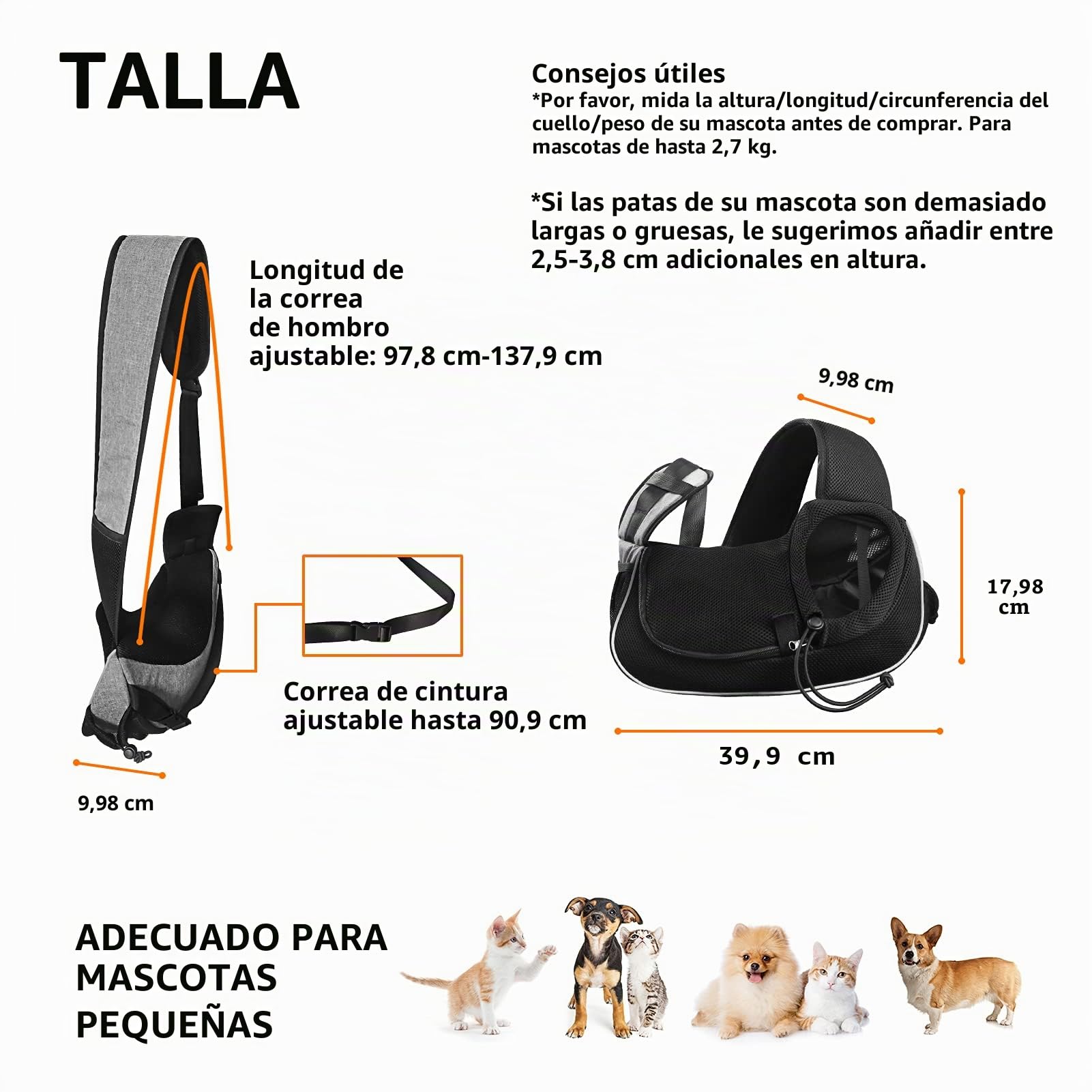 Gloppie Mochila para Perro con Correa para Mascotas Perros Pequeños, Bolsa de Viaje para Gatos, Bolsa Cruzada Cachorros, Manos Libres, Transpirables y Más Bolsillos Gris