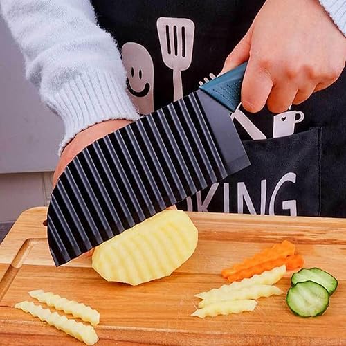 Miniatura 3 de Cuchillo de corte arrugado, cortador de arrugas para verduras, cortador de fritas de acero inoxidable para papas, pepinos, zanahorias, verduras,