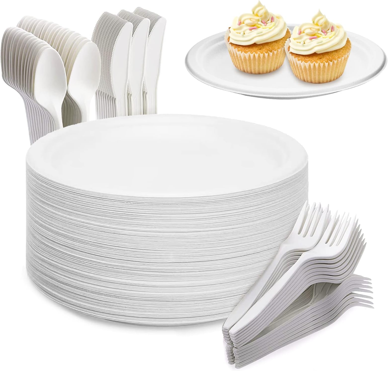 Set De Vaisselle Jetable 121 Pièces – Pour 24 Personnes – Assiettes, Verres, Pailles, Serviettes & Nappe – Brillant Argenté | Fêtes Anniversaire, Mariage, Noël