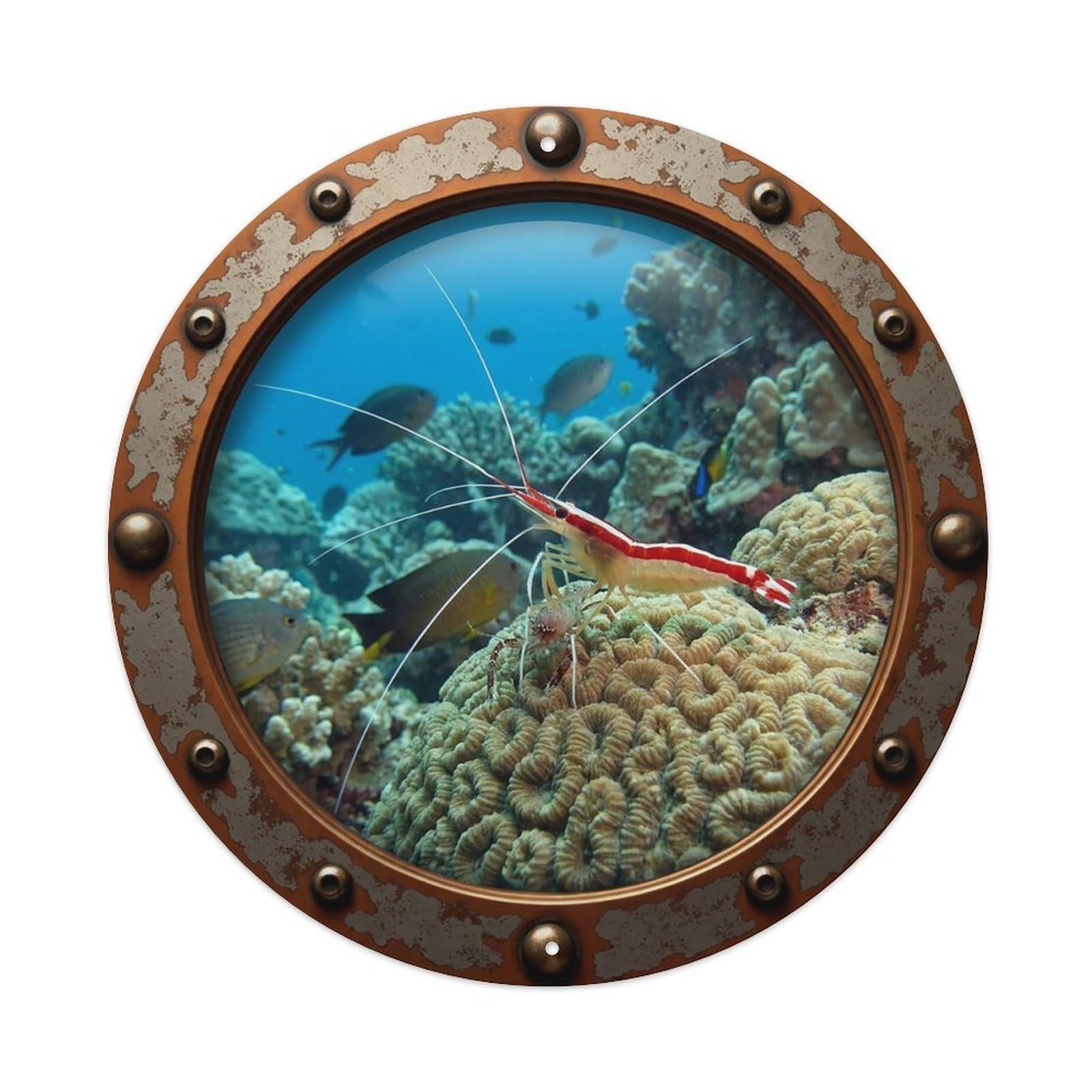 Gead 8X8inch Style Vintage Porthole Cleaner Shrimp Nautical Window View Metal Tin Sign
