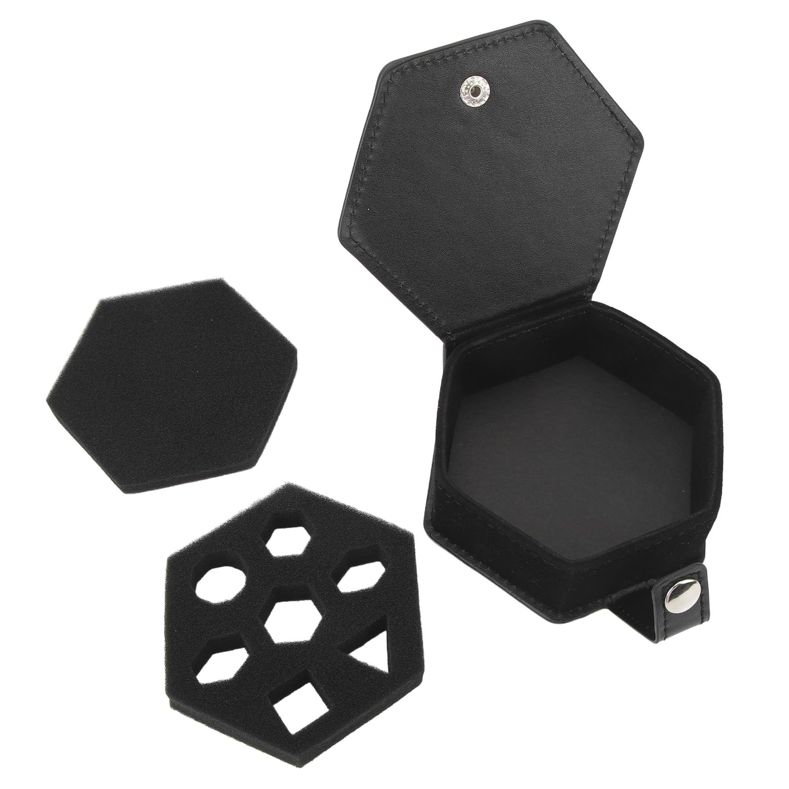 Pudełko na Kostki do Przechowywania Taca Taca PU Skóra Gąbka Wielofunkcyjny Przenośny do Podróży Czarny Hex - DND RPG Gry Stołowe z Przegródkami i Miękkim Wnętrzem Organizer Noc