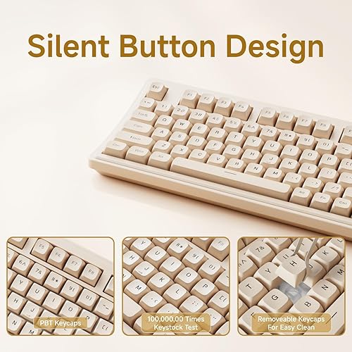 Miniatura 4 de EWEADN V97 - Lindo teclado cremoso, teclado de computadora con cable con retroiluminación RGB, perilla multimedia, cuerpo curvo, teclado silencioso