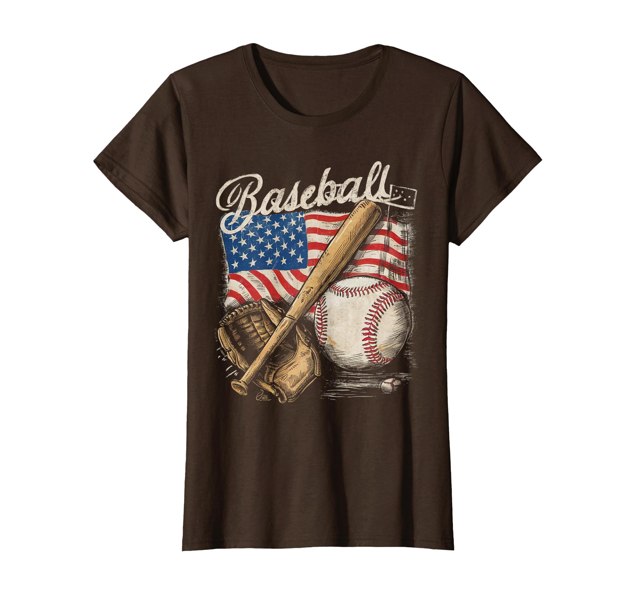 American Flag Baseball Player Bat Fan Catcher Pitcher USA T-Shirt