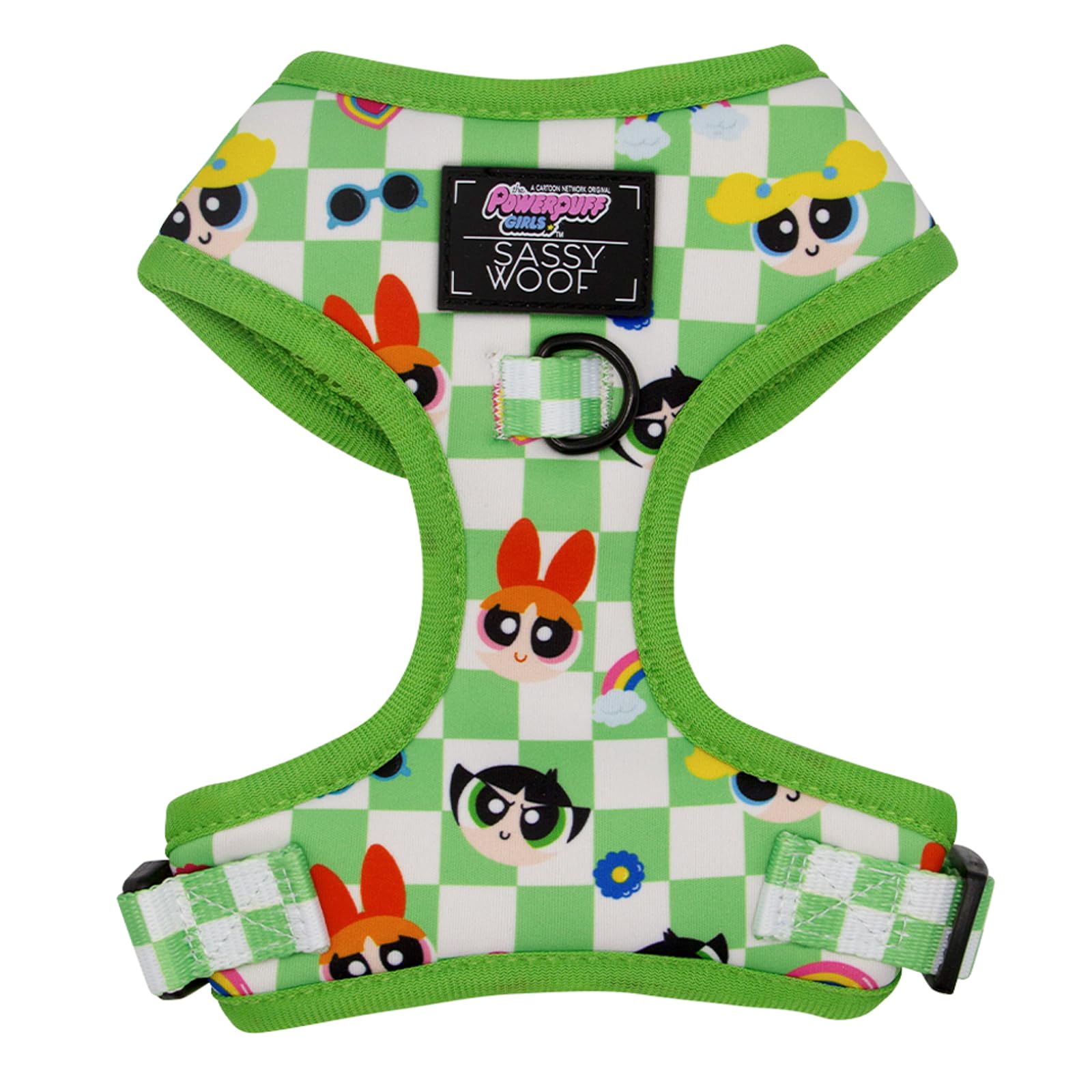 Sassy Woof Dog Adjustable Harness - The Powerpuff Girls™ (Green) - XS, Breathable Mesh, No Pull Design with Two D-Rings, Patented Design, Perfect for