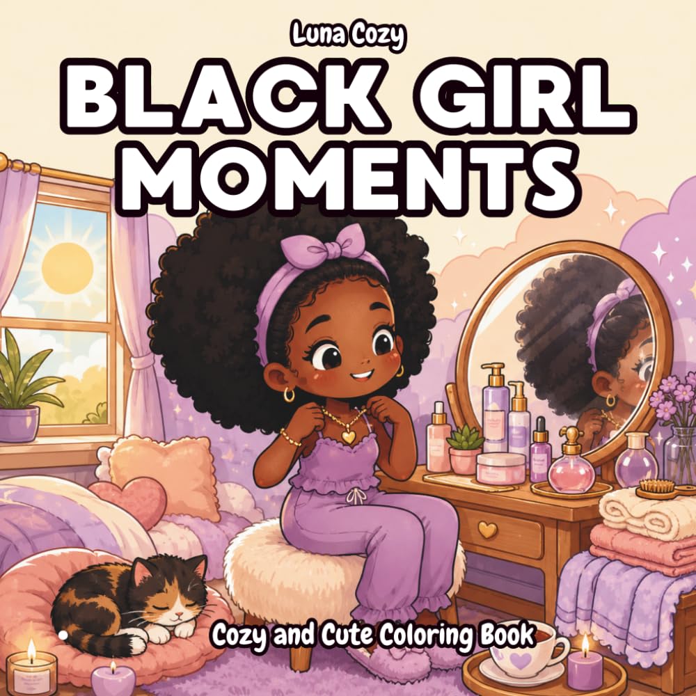 Black Girl Moments Coloring Book: Cozy Self-Care & Everyday Rituals, Relaxing Scenes Celebrating Black Women | 50 Bold Designs | Great Gift