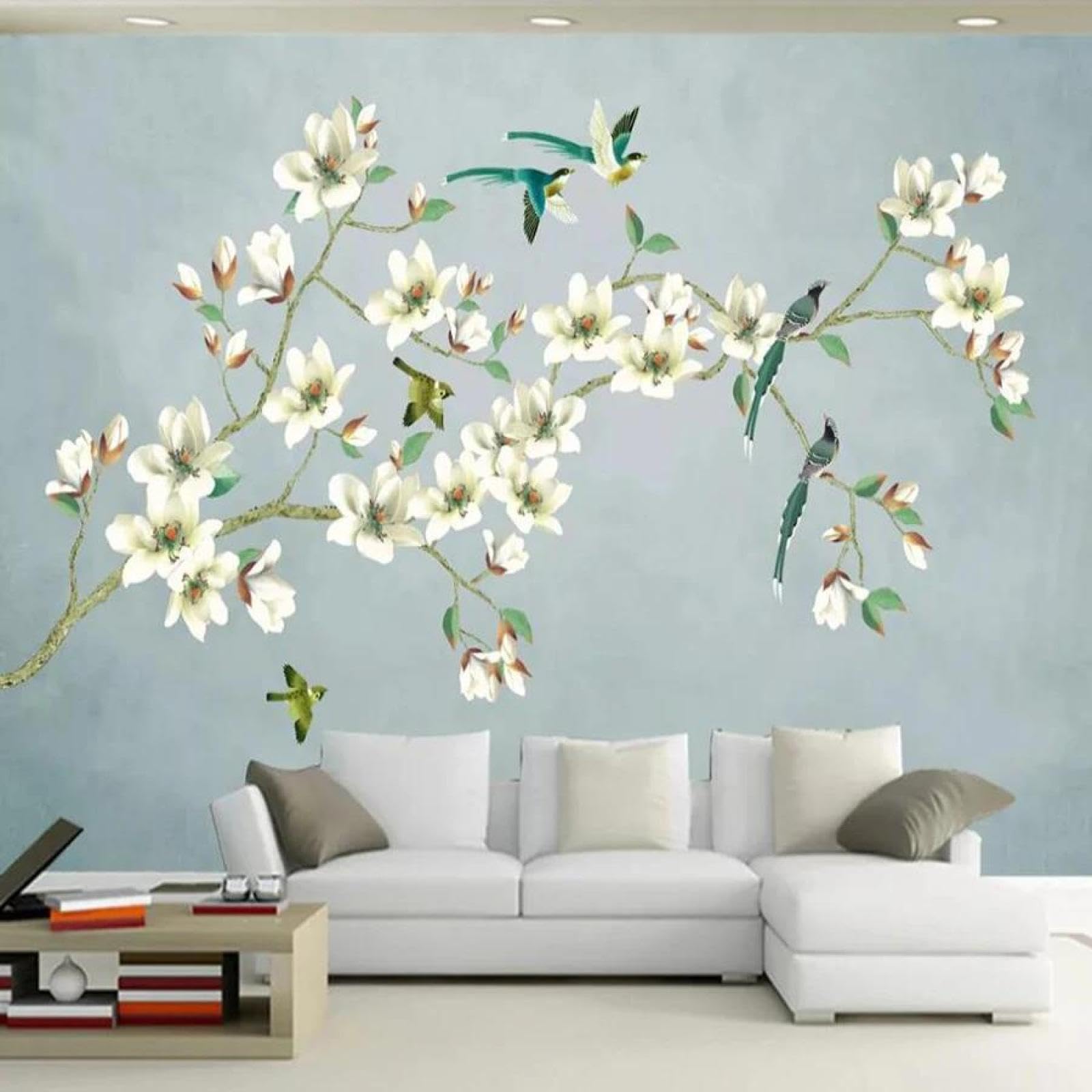 Papier peint 3d fleurs et oiseaux fond de chambre et salle de séjour