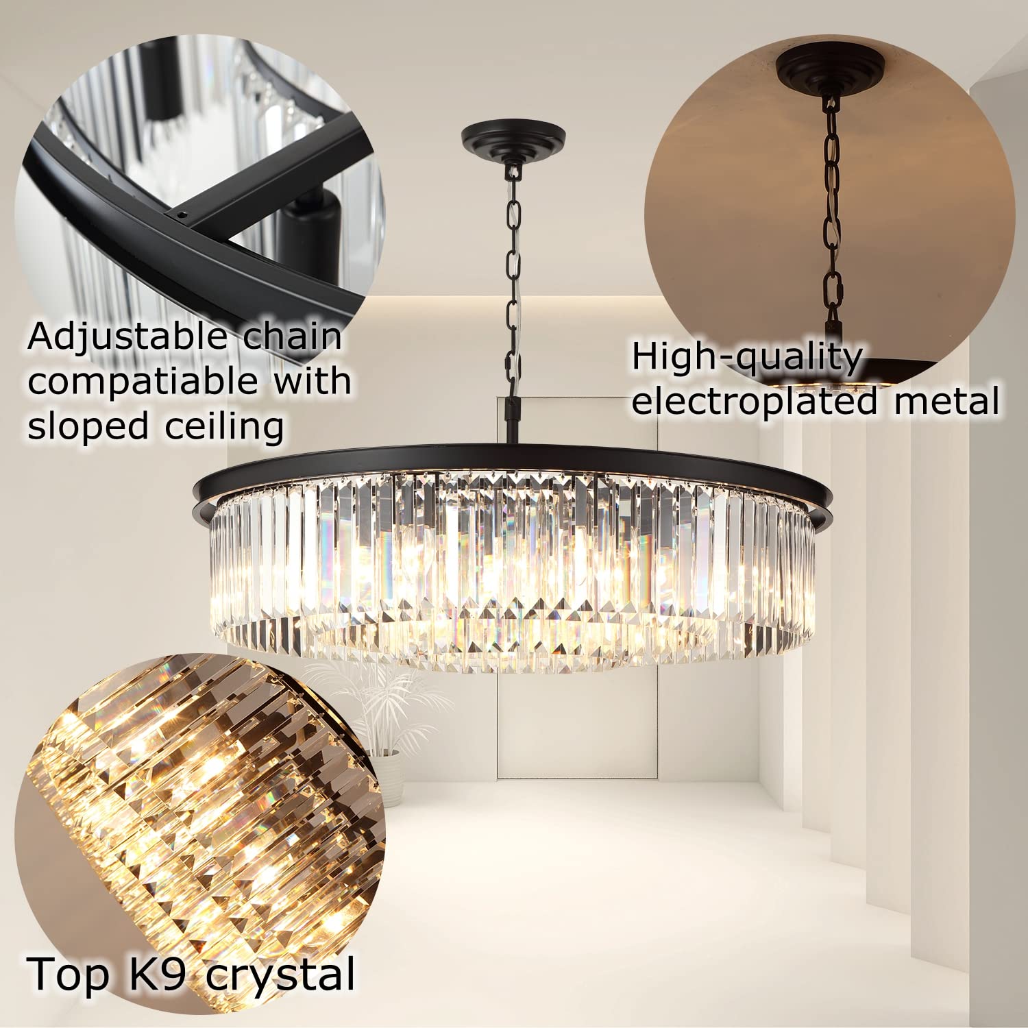 GMlixin Large Crystal Chandelier Black Chandeliers Luxury Pendant ...