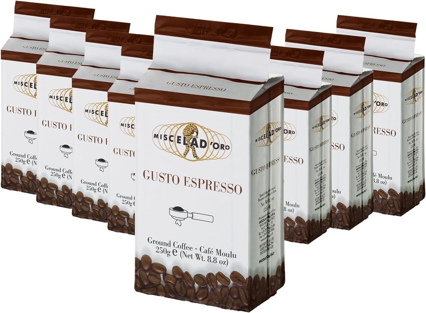 Miscela d'Oro Gusto Espresso - Caffè macinato per macchine espresso domestiche - 8 confezioni da 250g