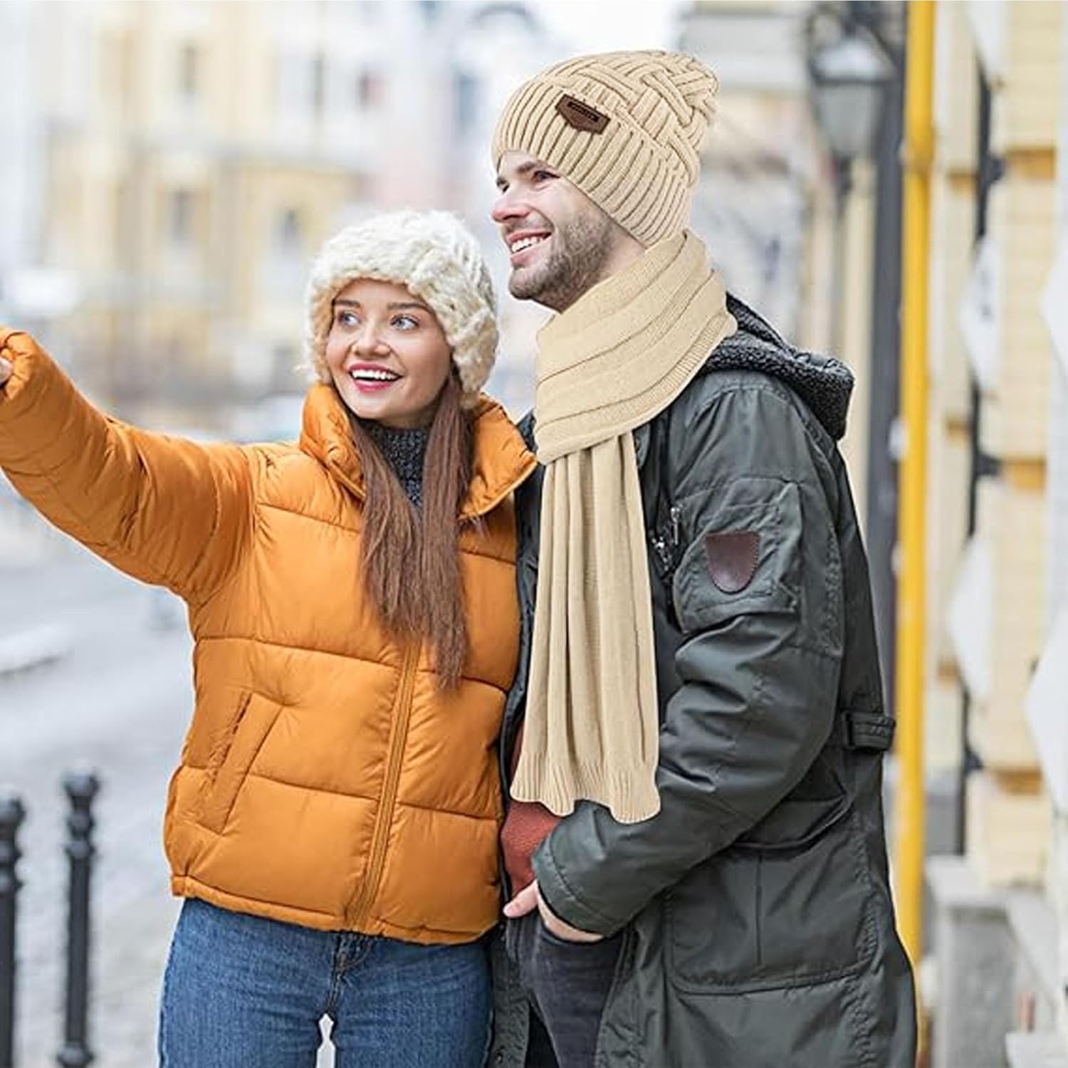 Mens Winter Hats Scarf for Men with Touchscreen Gloves Warm Long Scaves and Skull Caps Beanie Hat Gloves Set - Image 5