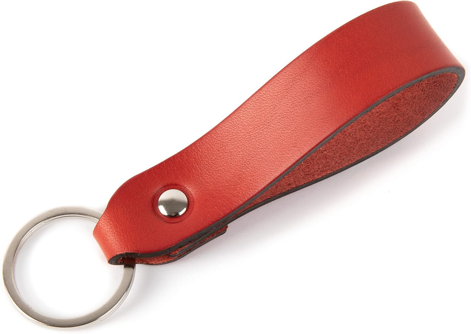 Personalized red leather key chain, custom drop shape ring