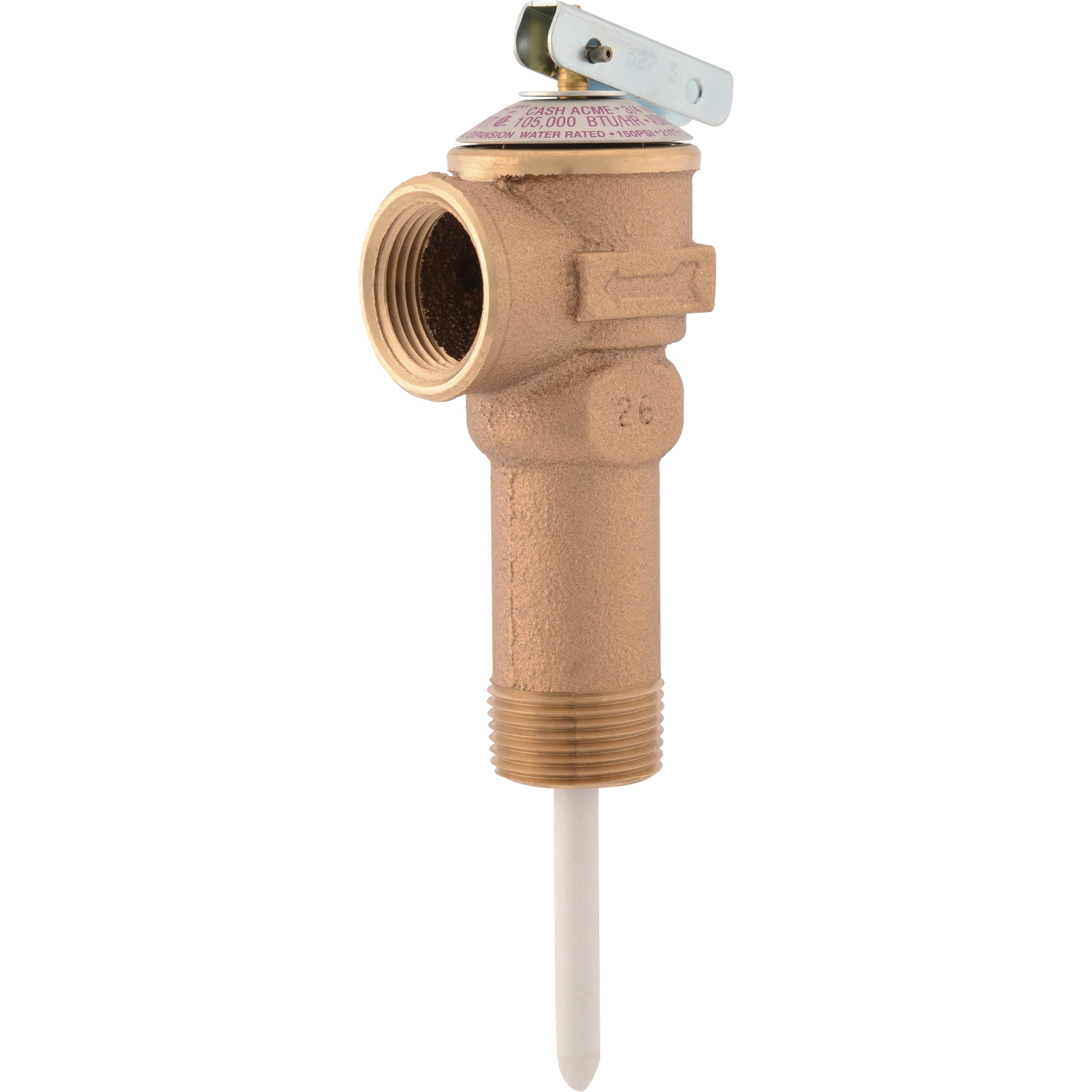 Cash Acme 3/4 Inch NCLX-5LX Temperature and Pressure Relief Valve, Push to Connect Brass Plumbing Fittings, Copper, CPVC Pipe, 150 PSI, 19783-0150