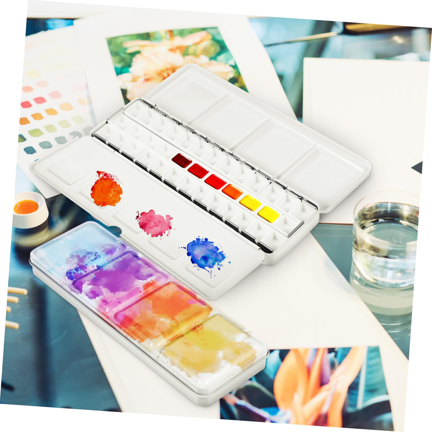 DOITOOL Paleta De Pintura En Caja De Colores De 4 Piezas Lata Vacía De Pintura De Acuarela Suministros De Arte Bandeja De Acuarela Placa De Pintura Paleta De Pintura Bandeja De