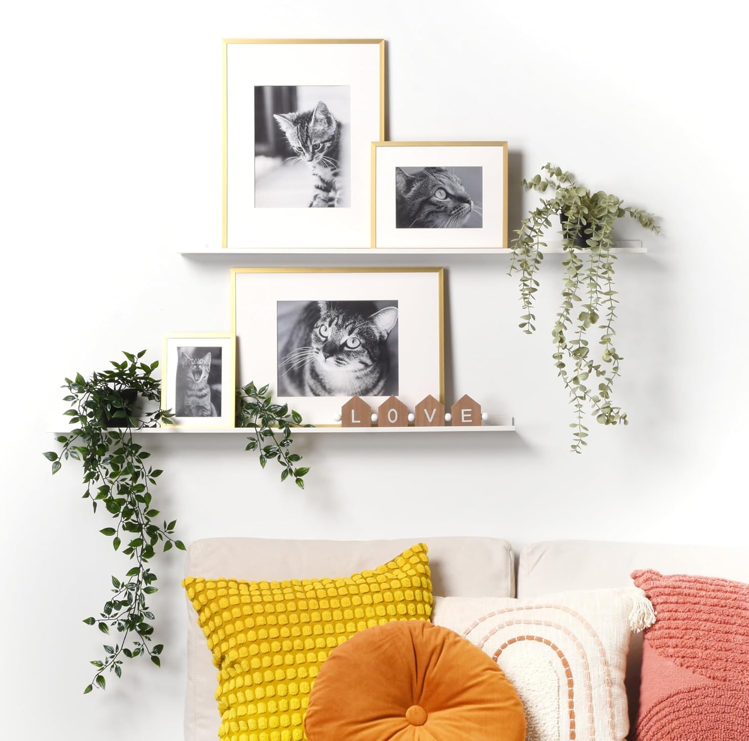 xympo Metal Picture Ledge, Wall Mounted Floating Shelf - 36" White (Set of 2)