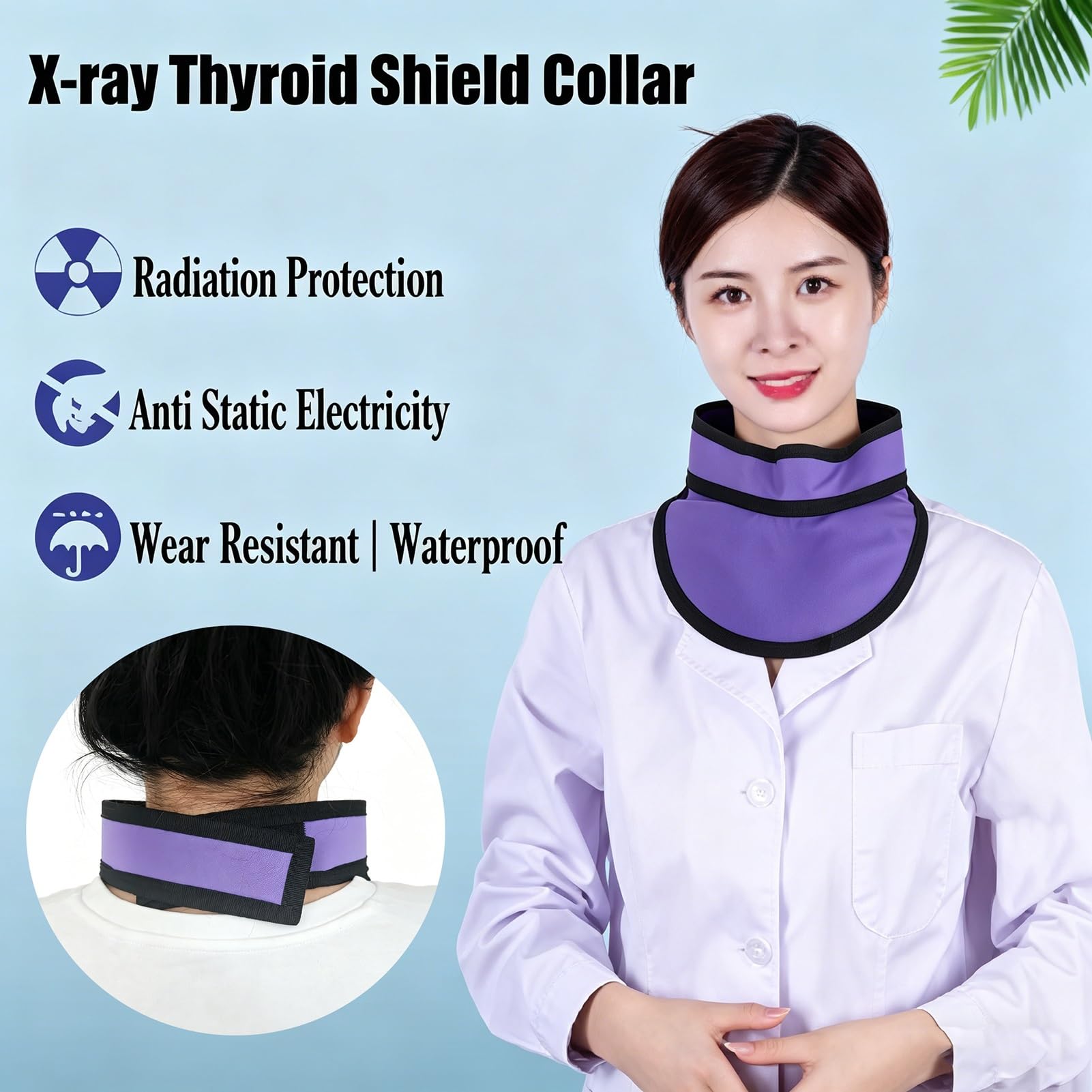 Delantal de Plomo Collar de protección tiroidea de plomo para rayos X, protector de cuello ajustable contra radiación de plomo con cierre de gancho y bucle(0.5mmpb)