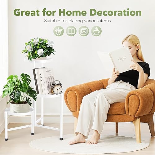 Miniatura 6 de Soporte de metal para plantas de 3 niveles para interiores y exteriores, estante esquinero para plantas con bandeja de 10 pulgadas de ancho, soporte