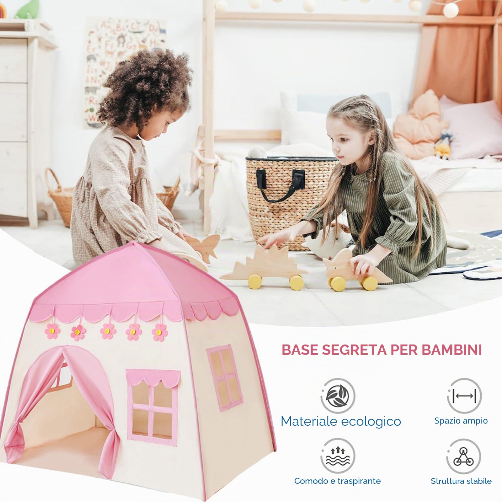 Tenda da gioco per bambini Tenda per Bambini interni 130 x 100 x 130 cm, grande tenda da gioco per bambini, casetta giocattolo per ragazze, principessa (rosa)