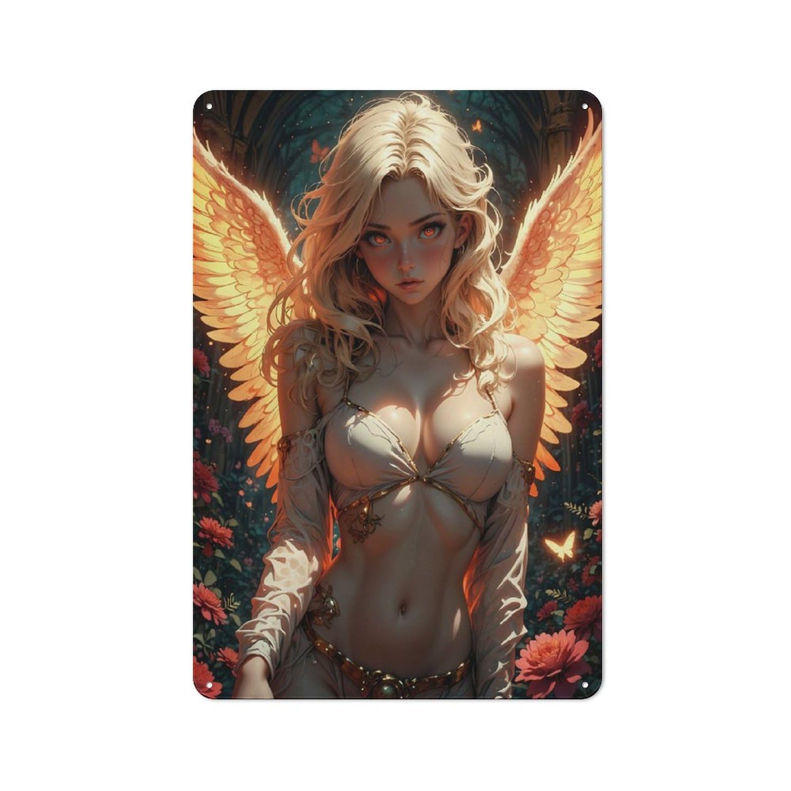 Junmoney Style-7 Angelic Figure With Golden Wings Tin Sign 30X20cm For Living Room Wall, Rustic Wall Decor, For Living Room Decor Lovers