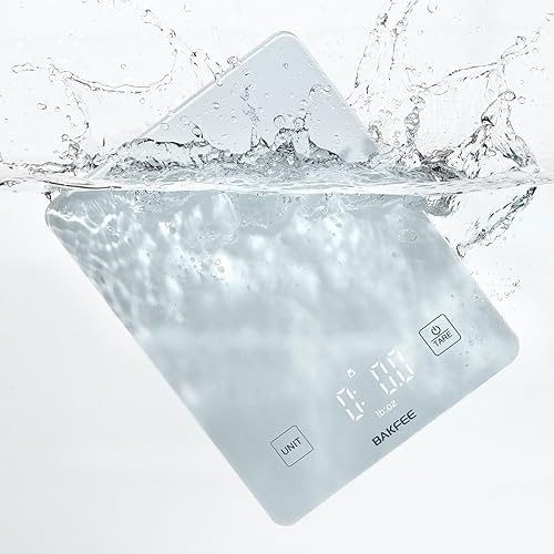 Báscula de alimentos impermeable IP67 con superficie de vidrio templado, escala de cocina de 22 libras, precisión de 0.04 oz, recargable por USB,