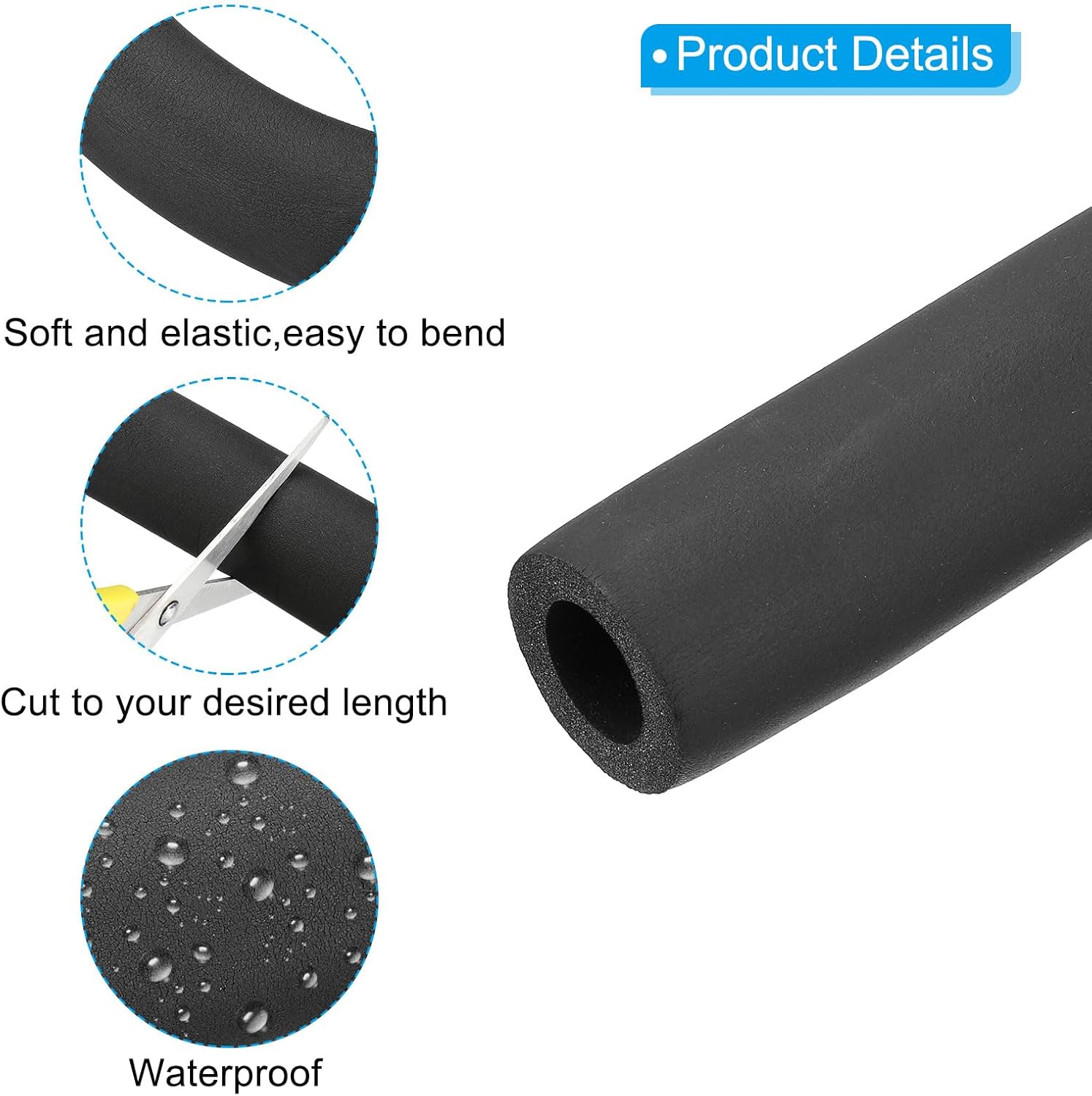 PATIKIL 1"(25mm) ID 1-3/4"(45mm) OD Pipe Insulation Foam Tube Set, 5Pcs 5.9Ft Self Adhesive Pipe Insulation Tube Cover Wrapping for Outdoor Winter Irrigation