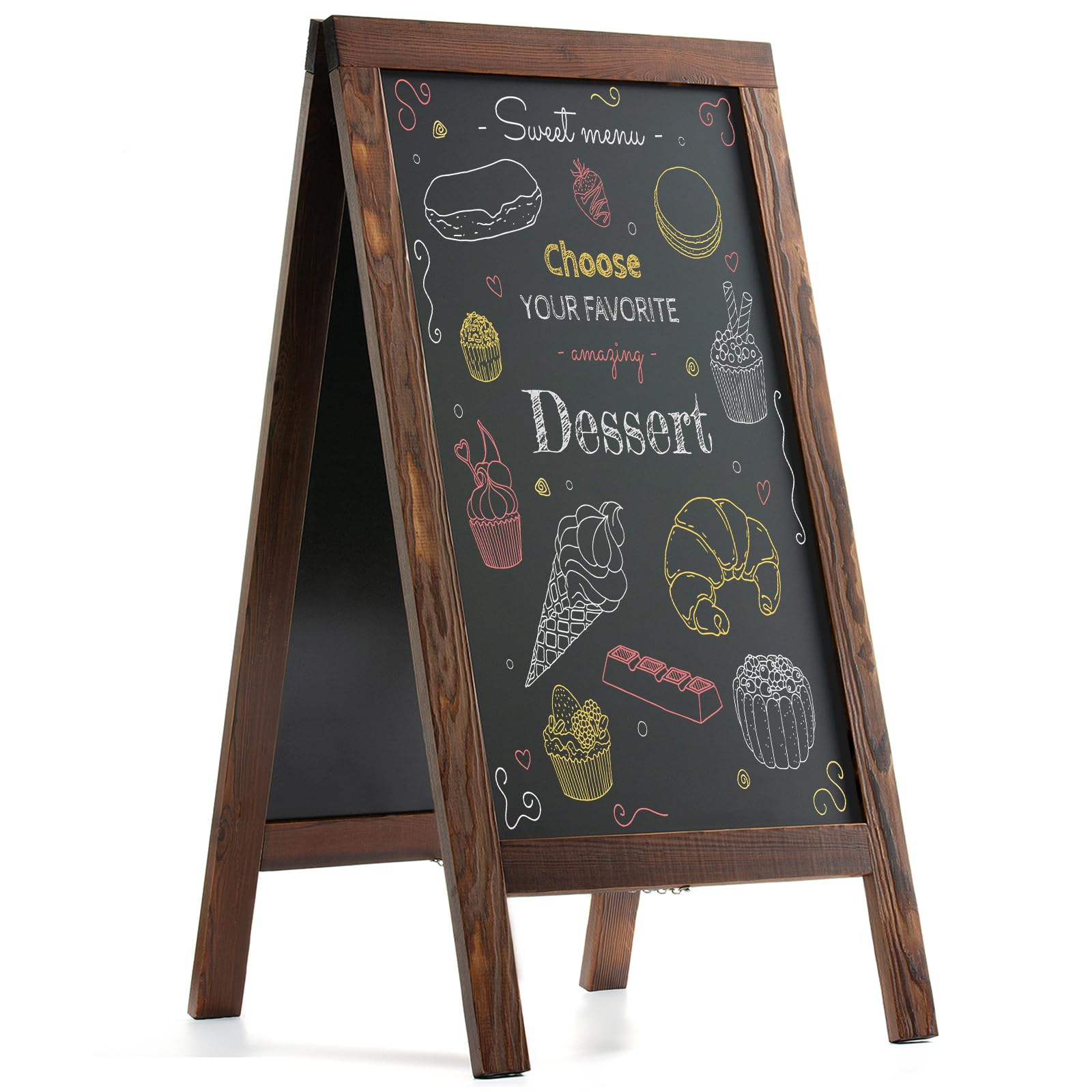 DAHAPYBOO Deska do kanapek 122 cm x 61 cm lite drewno sosnowe rustykalny brąz, tablica kredowa, tablica tablicowa, znaki na zewnątrz, sztaluga tablicowa, ramka tablica kredowa, tablica menowa