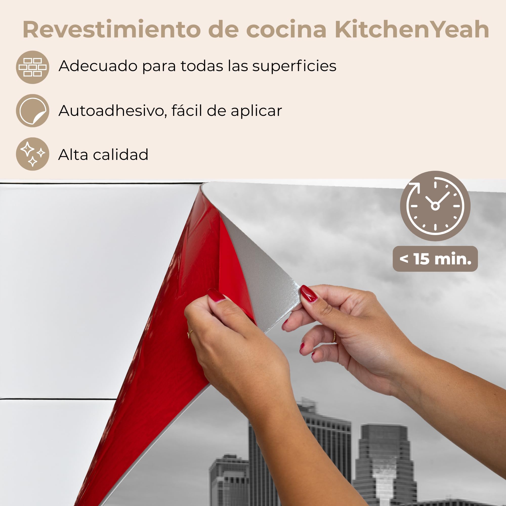 KitchenYeah© Antisalpicaduras Cocina 80x300 cm Adhesivo Salpicadero Protector Pared Salpicaduras Revestimiento Skyline - Puente - Edificios - Incoloro