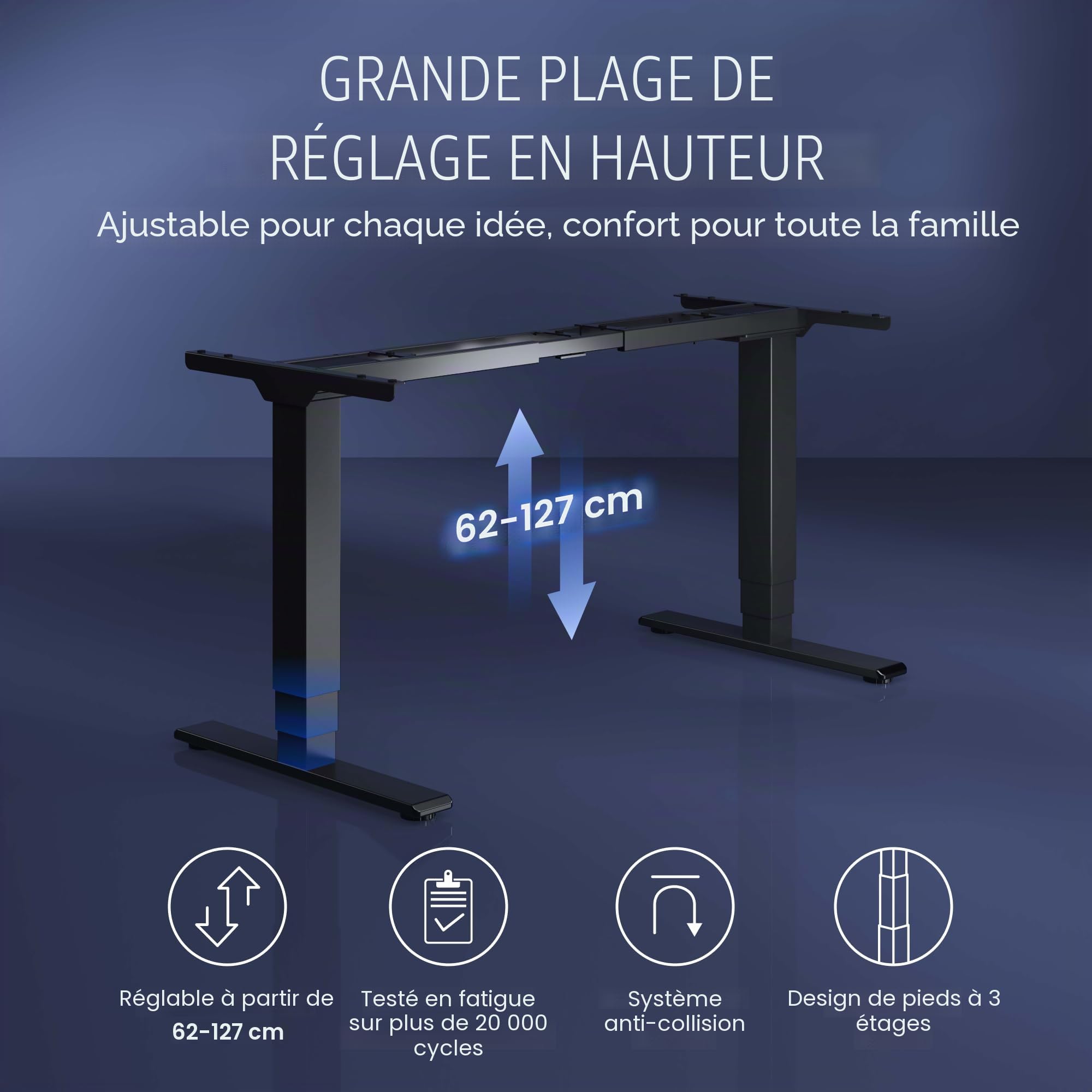 FlexiSpot Bureau Assis Debout Électrique 2 Moteurs, Charge 160kg, 3 Colonnes, Rappel de Sédentarité, Système Anti-collision, Panneau Mémoire, Cadre en Acier, Noir