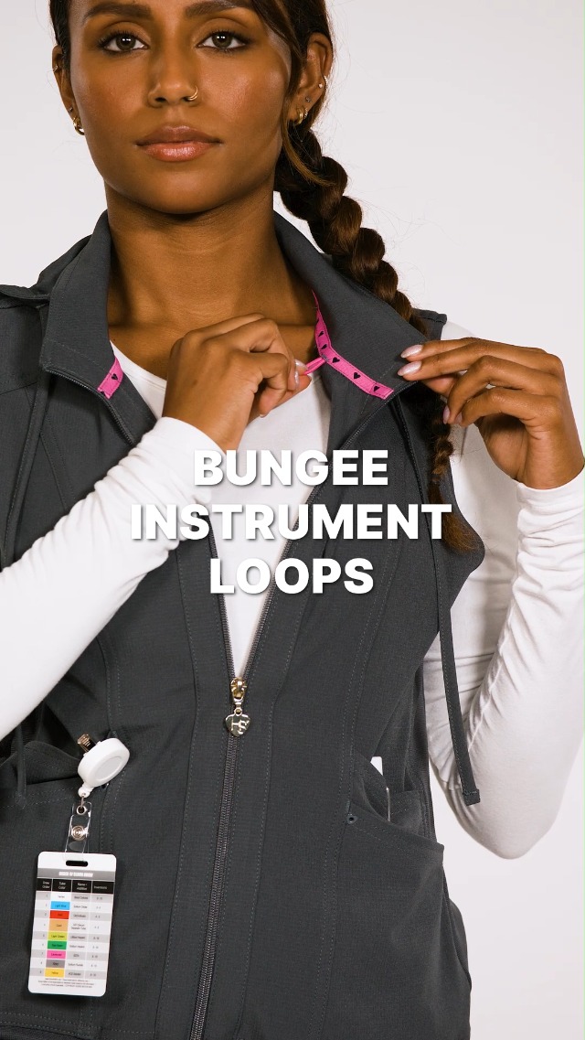 HeartSoul Zip Front Scrub Vest with Detachable Hood, Stretch