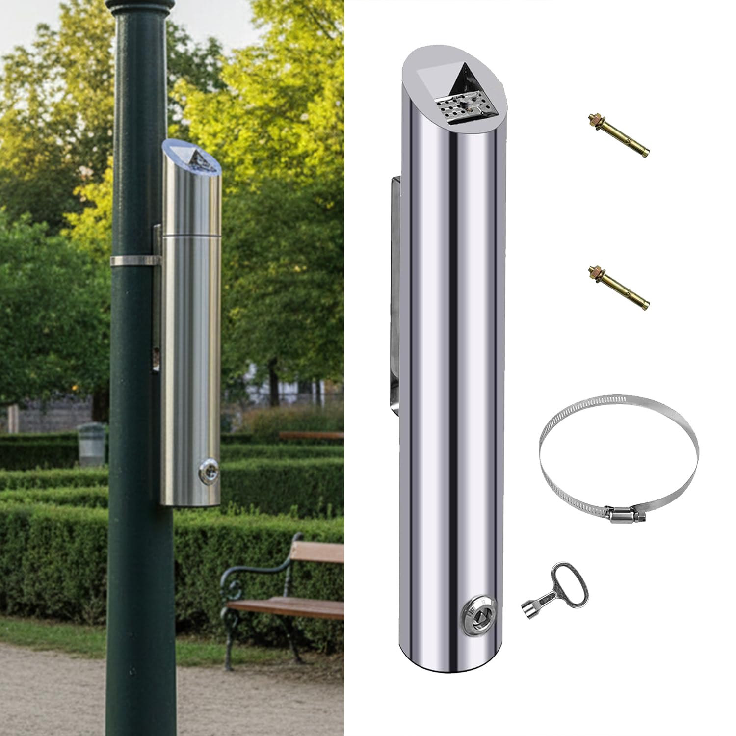Cubo de basura vertical de acero inoxidable, 48 cm, cubo de basura de cocina montado en la pared con llave, cubo de basura de 1,8 L para hoteles, cafeterías, oficinas, restaurantes, bares