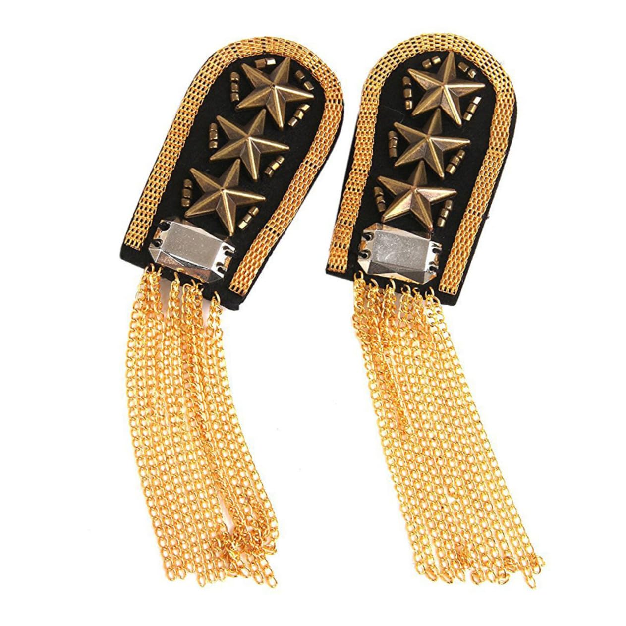 Gogogmee 1 Pair Link Chain Epaulet Shoulder Boards for Men's Star Pattern Tassel Chain Epaulets
