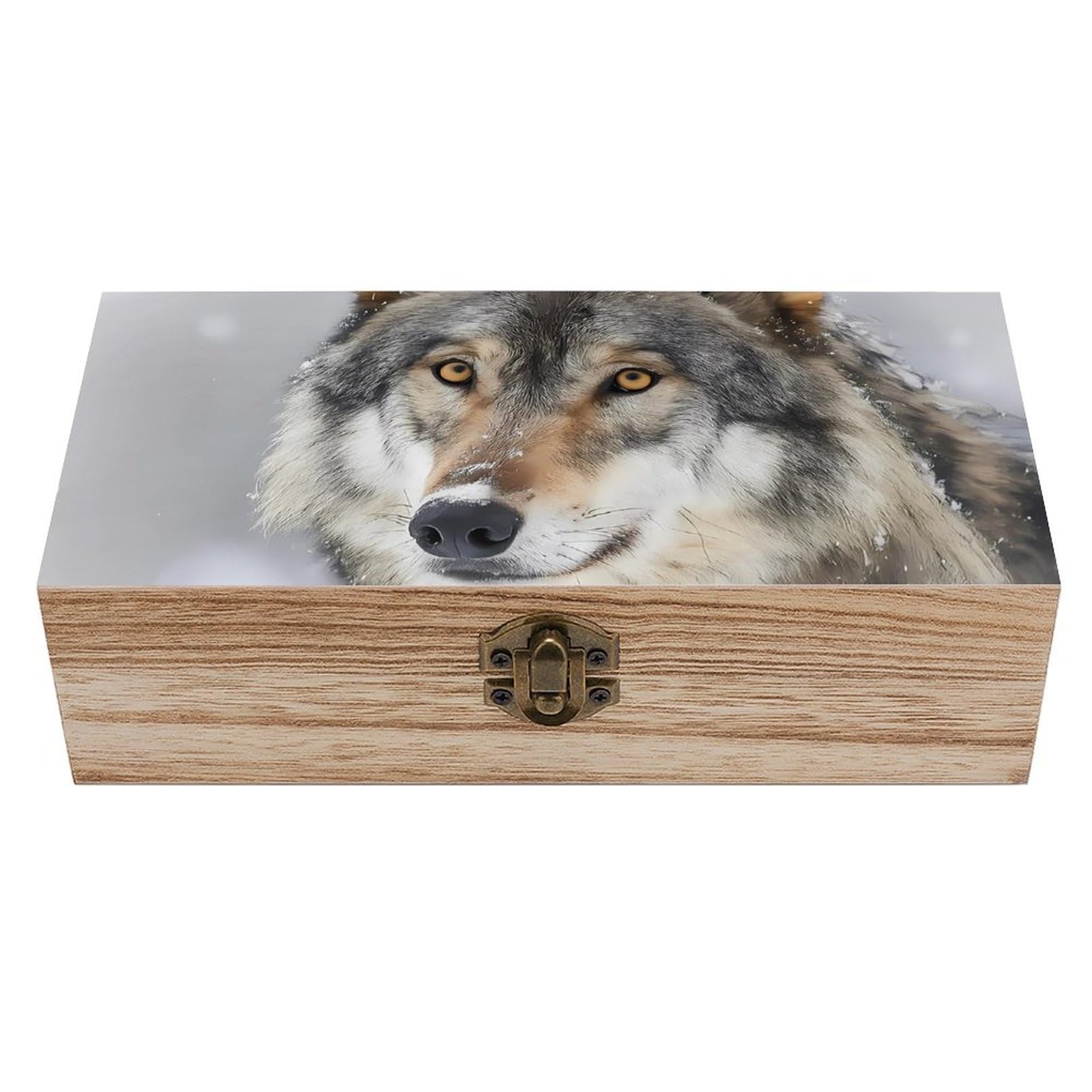 HLBSDM Winter Wolf Retro Wooden Storage Box Jewelry Art Gift Boxs Decorative Keepsake Boxes