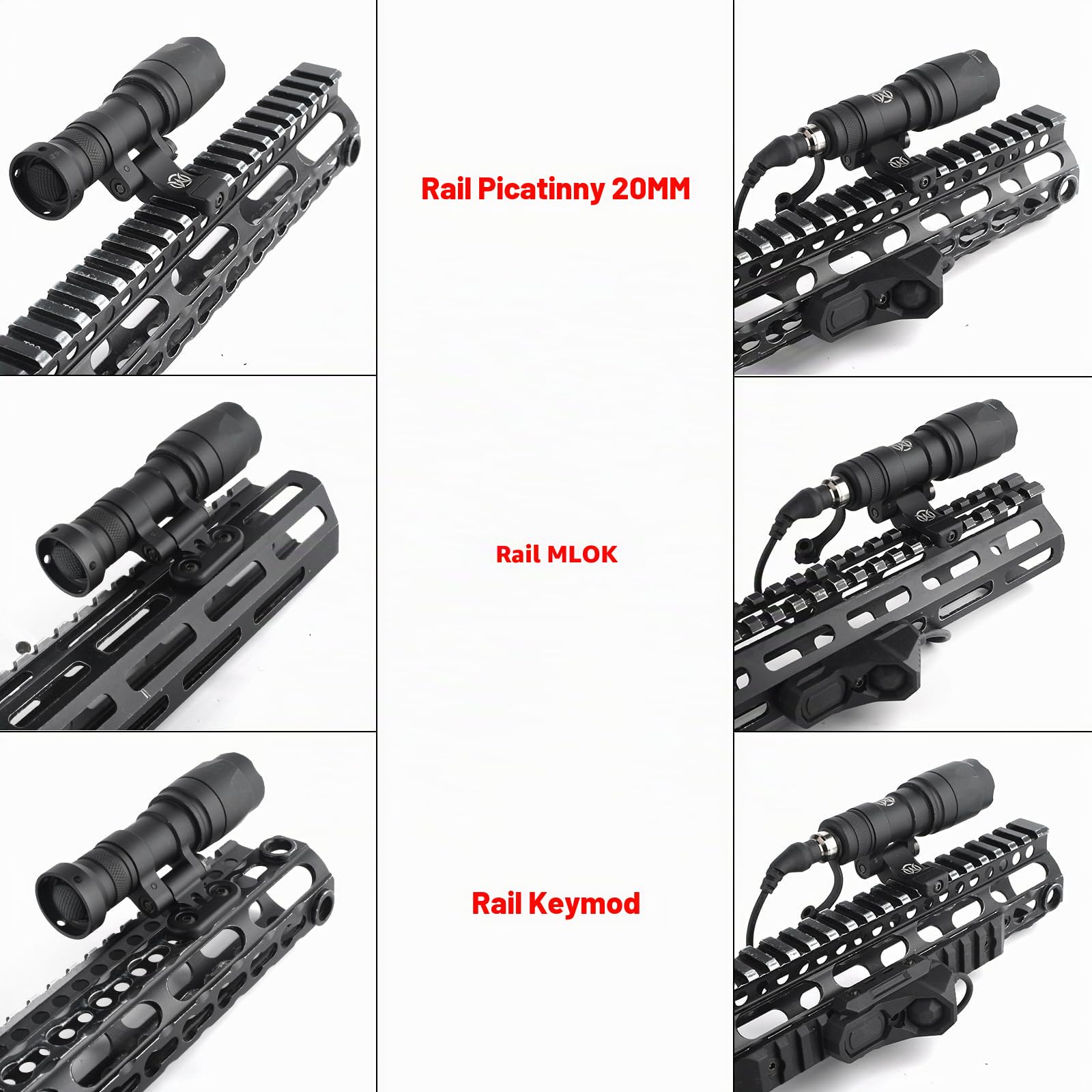 M340A Lampe de Poche Fixe Tactique, 600 Lumens Lampe LED Torche | Avec Coussin de Pression et Double Bouton de Queue pour Système MLOK/Keymood/20mm à Rail,Noir