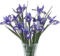 Lcuasc 10pcs Realistic Artificial Iris Flowers, 27.5" Bendable Stems, Deep Purple Faux Silk Blooms for Weddings, Home Decor & Arrangements