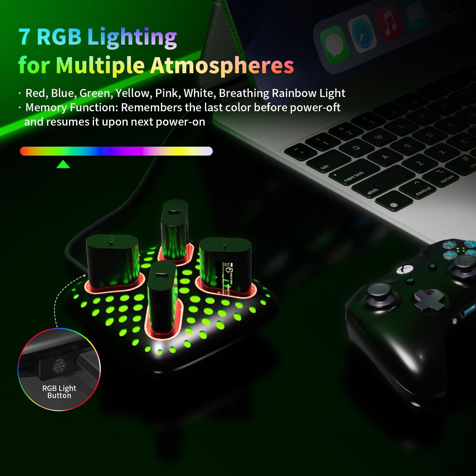 AceGamer 4 confezioni da 1400 mAh (= 4 x 5180 mWh) per Xbox One/Xbox Series X|S Elite Controller, Xbox Series Controller Kit batteria con stazione di ricarica RGB e cavo di tipo C