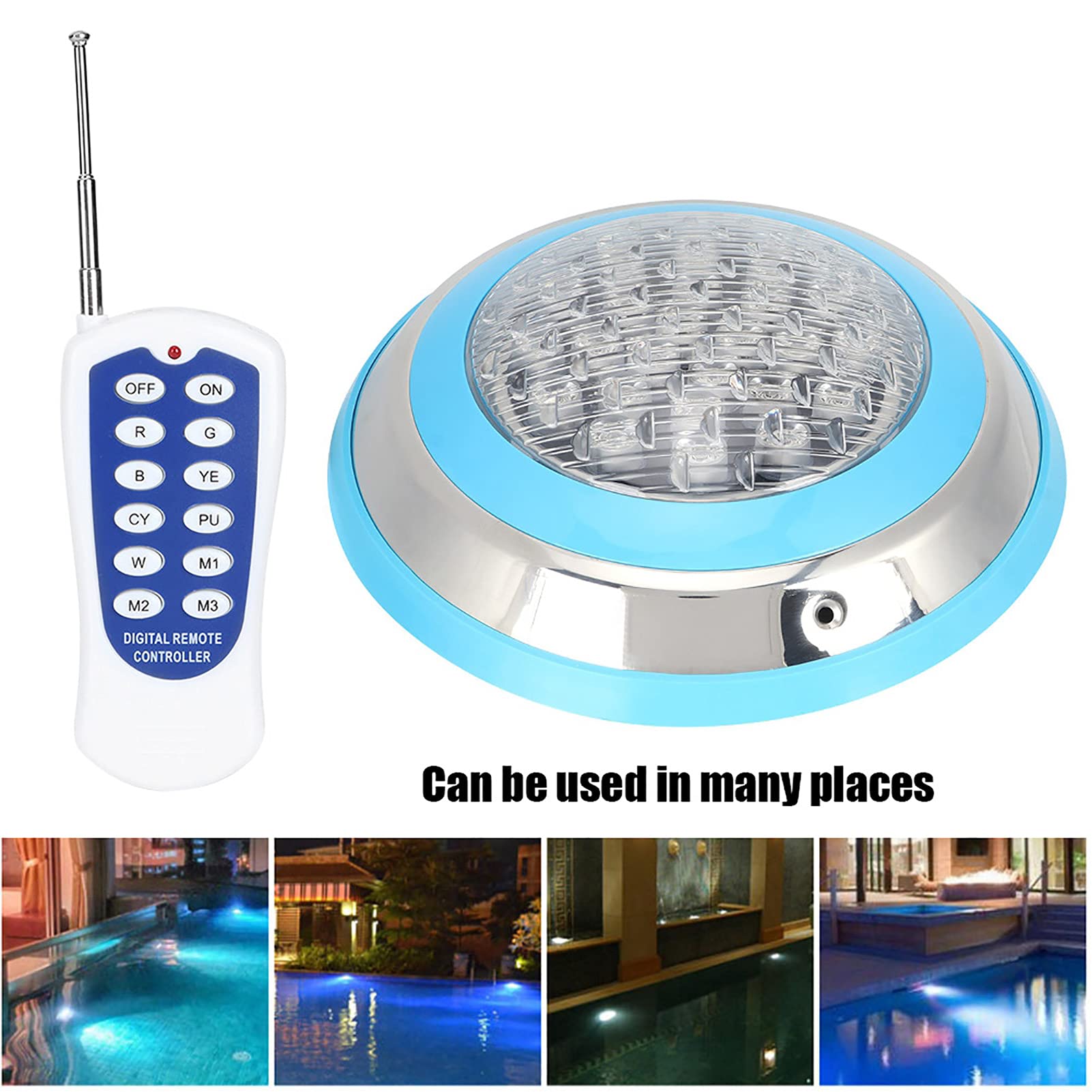 Jeffergarden Luce LED Sommergibile, Luce Subacquea 24W, Luce Subacquea LED AC 12V 24LED Luce Subacquea Telecomando Illuminazione Impermeabile per Piscina