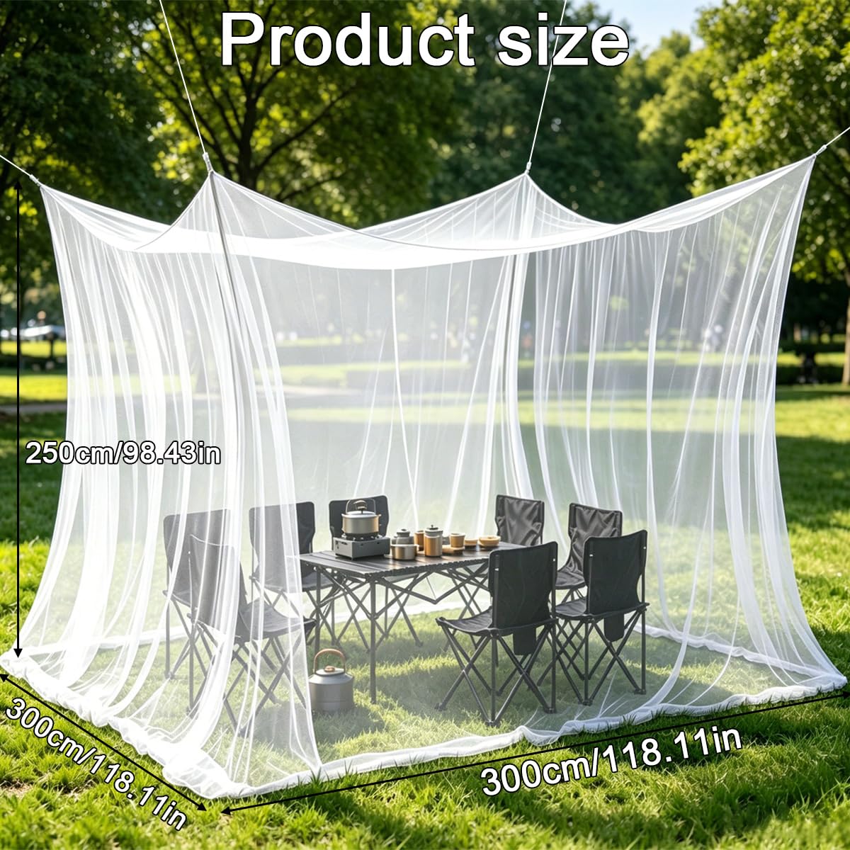 Mosquitera Grande Exterior/Interior, Mosquitera 300 x 300 x 250 cm,Redes antimosquitos, Mosquiter Grande, Malla Fina y Duradera, Mosquiter Cama Matrimonio, 220 Malla, Mosquiter Exterior (Blanco)