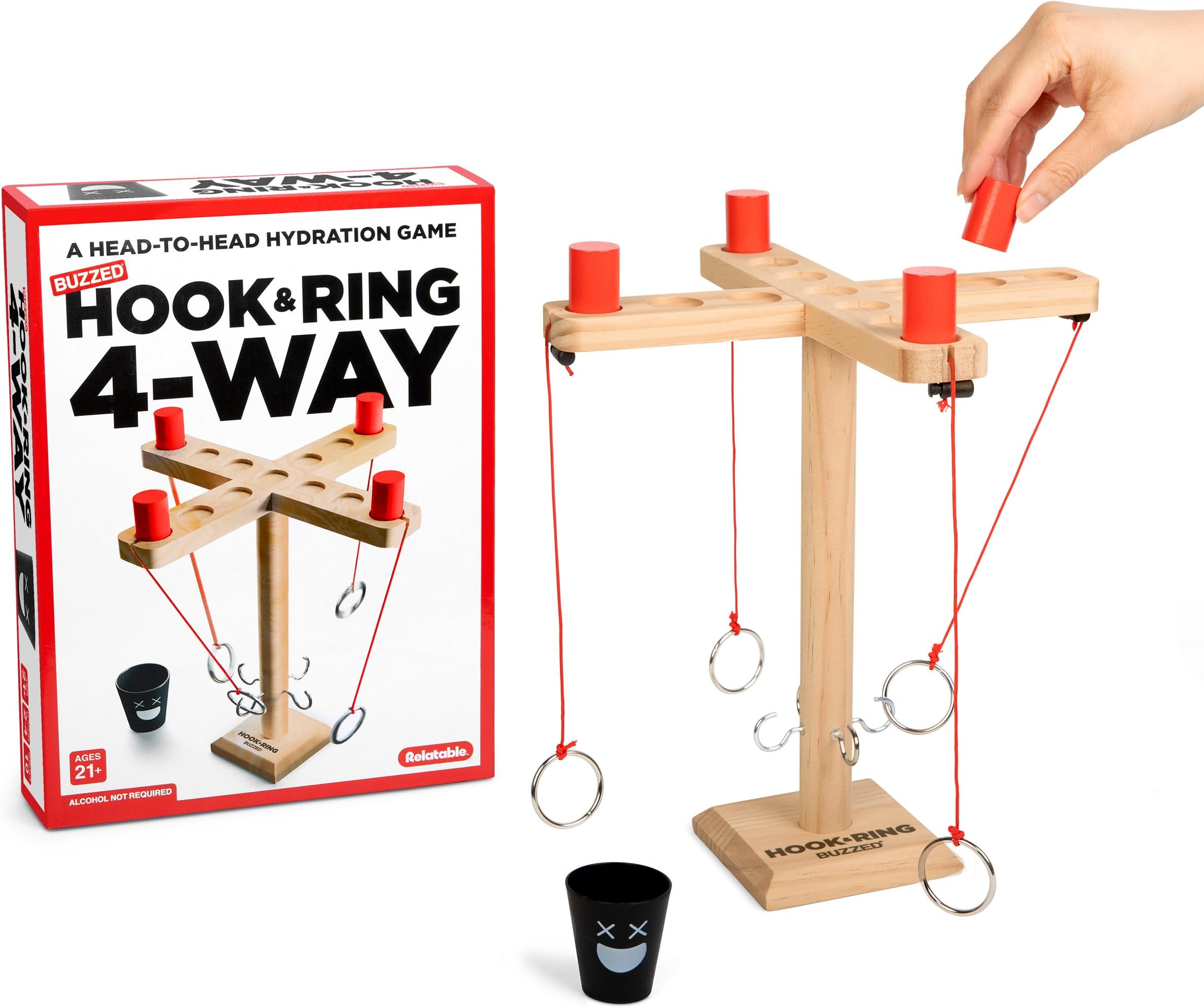 WHAT DO YOU MEME? Buzzed 4-Way Hook & Ring Drinking Game – Ultimate Party Game for Adults, Perfect for Bachelor Parties, Includes Hook Game Board, 4 Pawns, Center Cup & Instructions