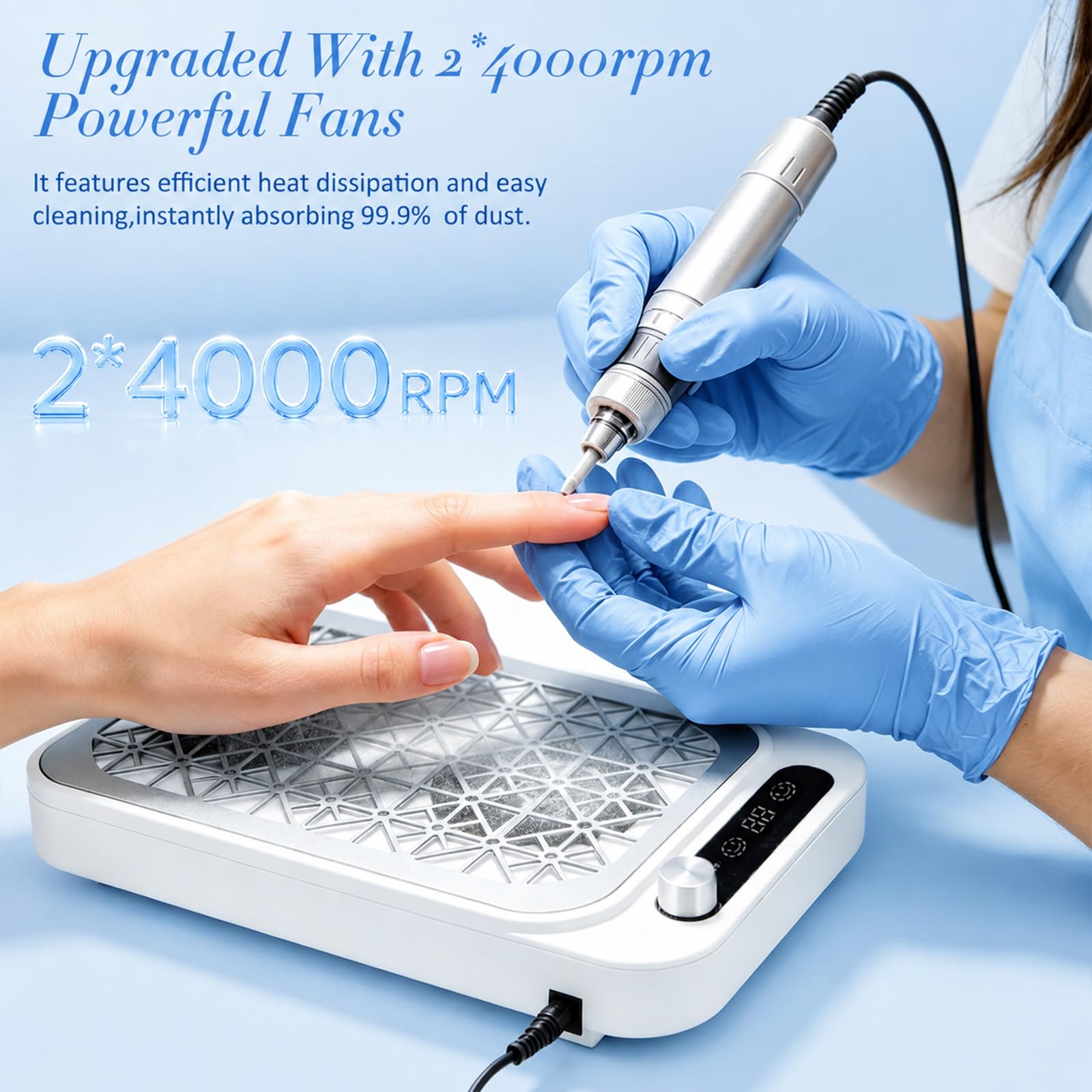 Aspirador de Polvo para Uñas Profesional 8000RPM, Aspirador Uñas con 10 Niveles de Velocidad Regulables & Pantalla LED, Extractor de Polvo para Manicura con Filtro, Silencioso para Salón y Casa