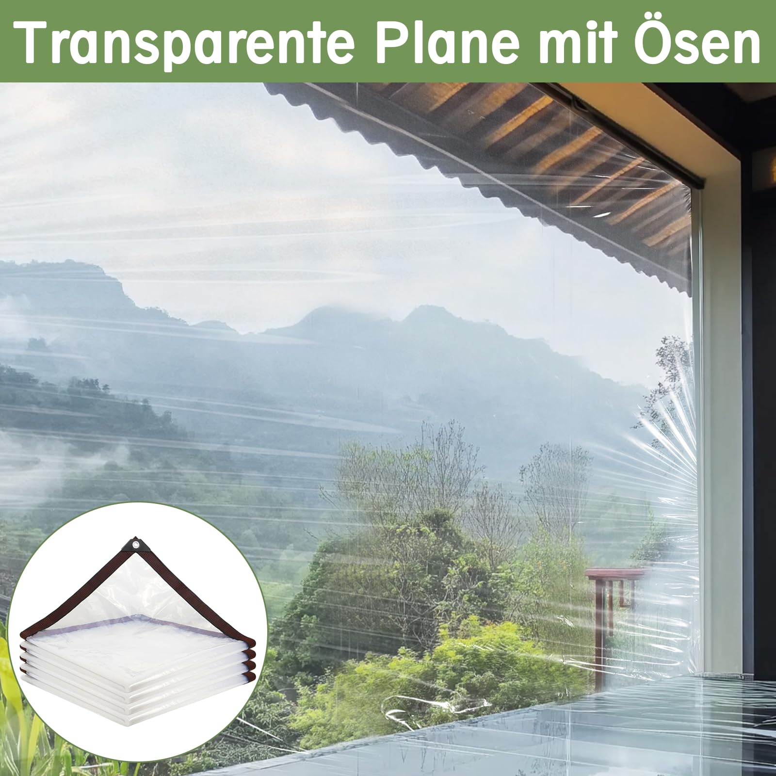 telone trasparente occhiellato,tteloni impermeabile per esterno telo plastica polietilene con occhielli trasparenti occhiellati tende per antipioggia balcone legno pianta Giardino 2 x 3 m