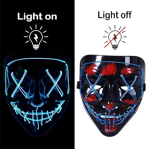 Miniatura 3 de Máscara de Halloween con luz LED para festivales, cosplay, disfraces de Halloween, fiestas de máscaras, carnaval, regalos, 3 modos de luz