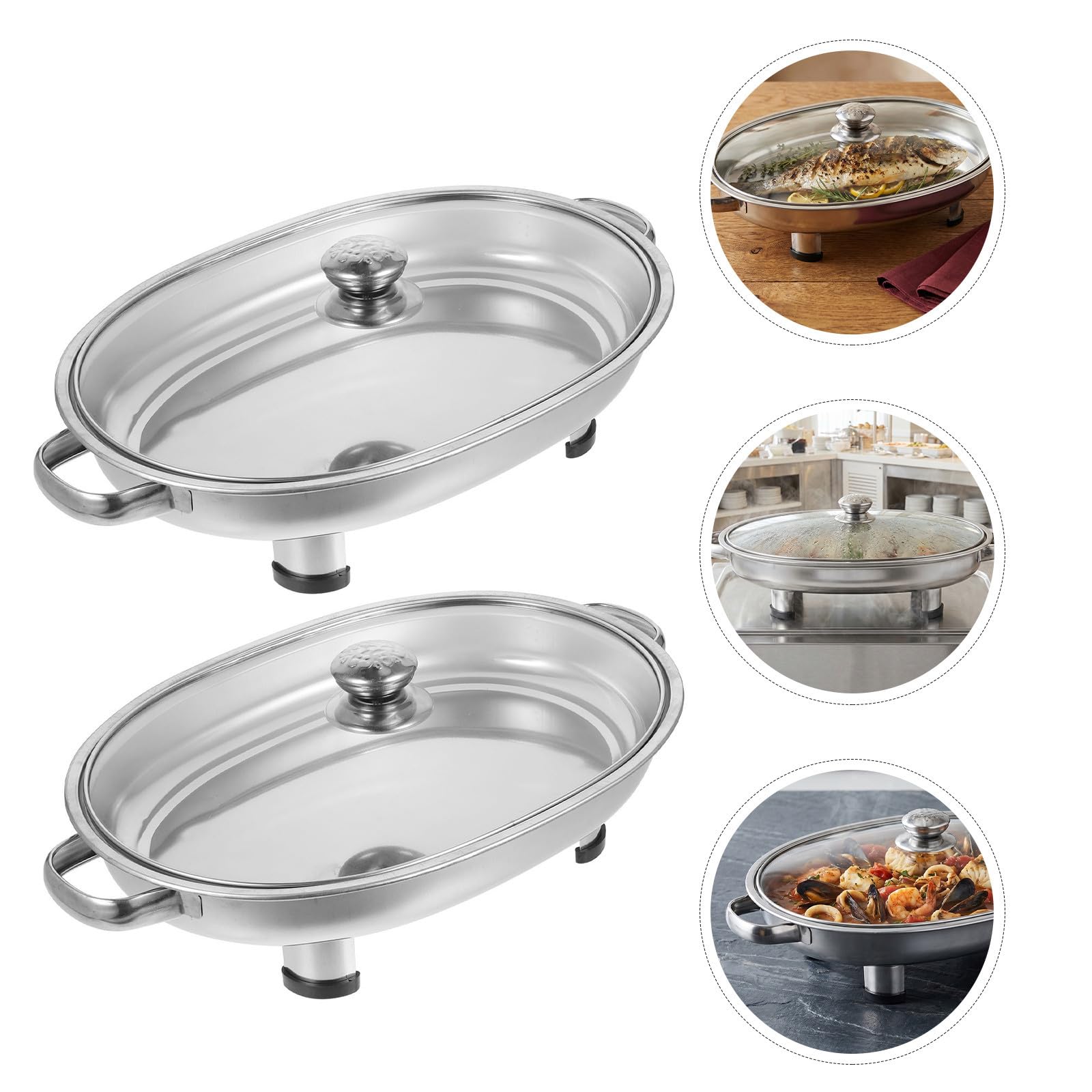 2 Set Vassoio a Forma Ellittica in Acciaio Inox